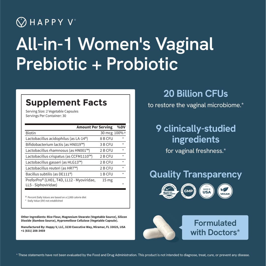 Happy V Women's Probiotic for Vaginal Health

