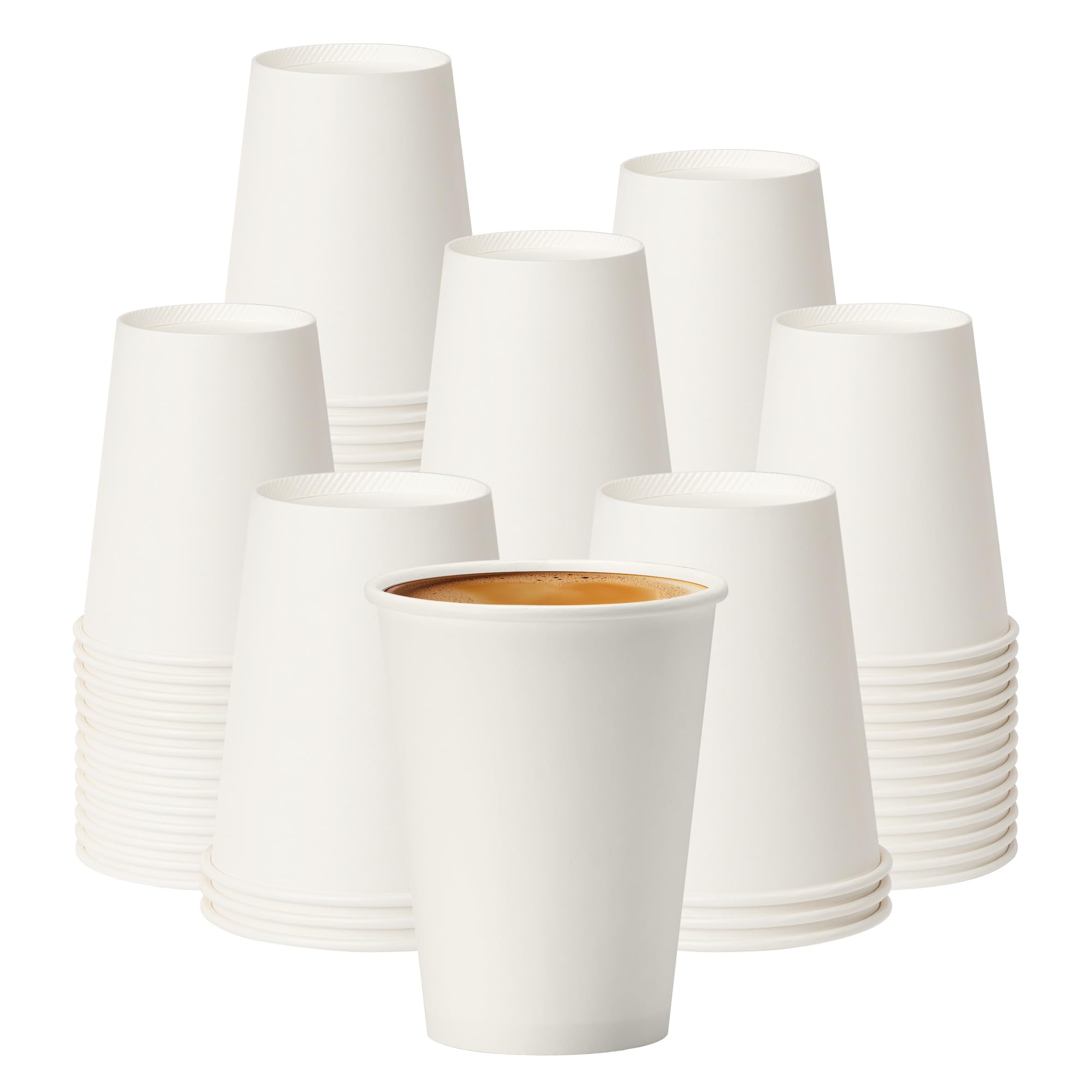 White Disposable Paper Cups for Hot Beverages with Rolled Rim