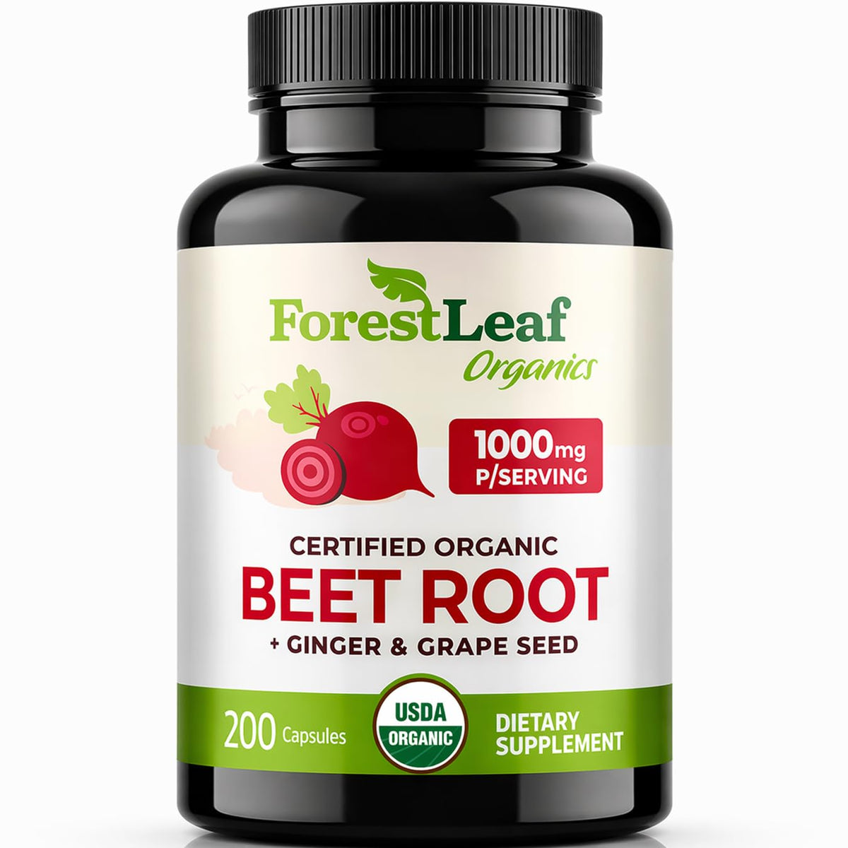ForestLeaf Beet Root Capsules 1000mg Ginger Grape Seed