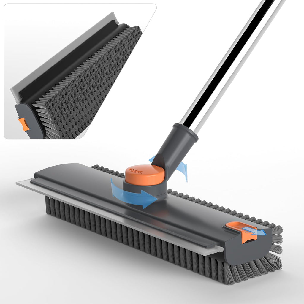 Scrub Brush with Long Handle 3-in-1 Floor Scrubber Squeegee


