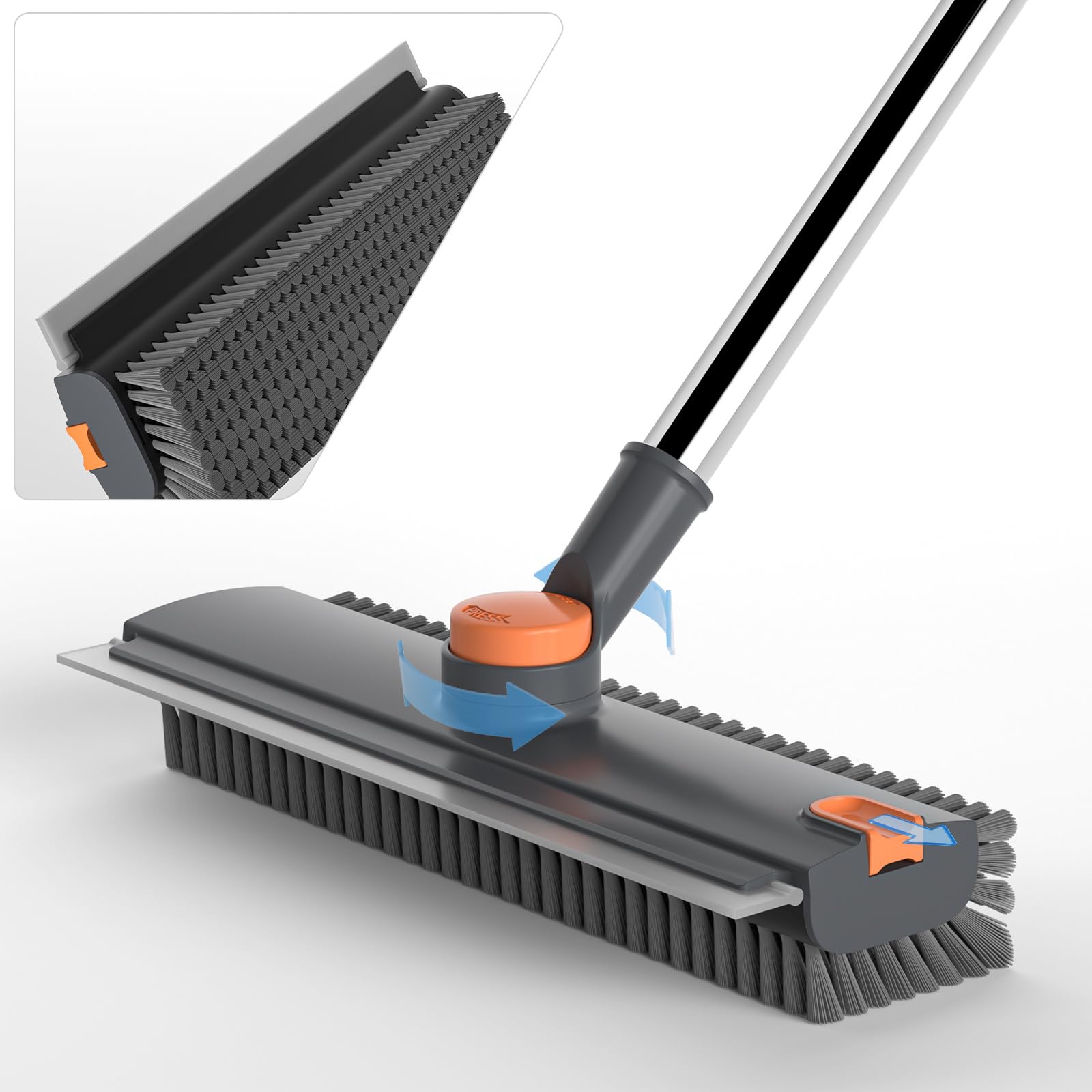 Scrub Brush with Long Handle 3-in-1 Floor Scrubber Squeegee

