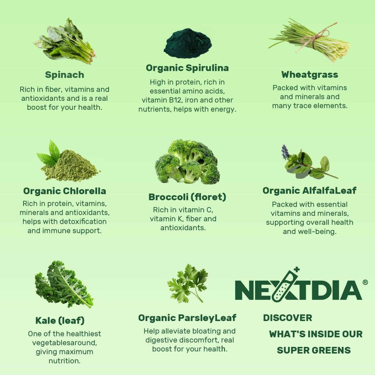 Nextdia Super Greens Multivitamin Gummies Spirulina

