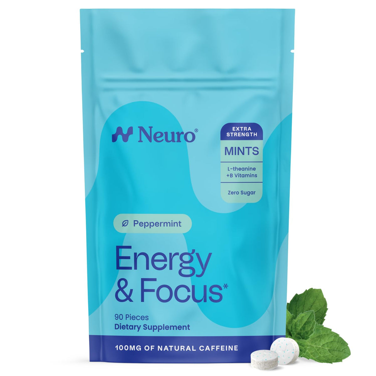 Neuro Energy & Focus Mints Extra Strength Sugar Free Breath Mints with 100mg Caffeine