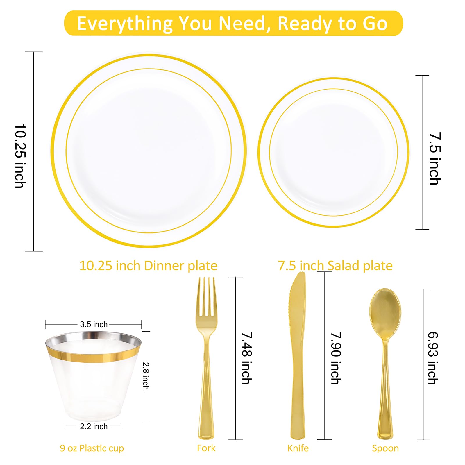 WELLIFE Disposable Dinnerware Set Plates Cups & Utensils

