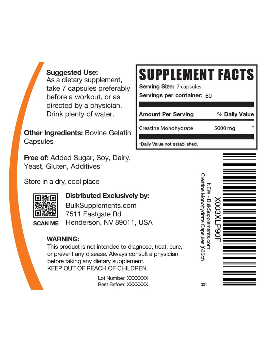BulkSupplements Creatine Monohydrate Capsules 5000 mg

