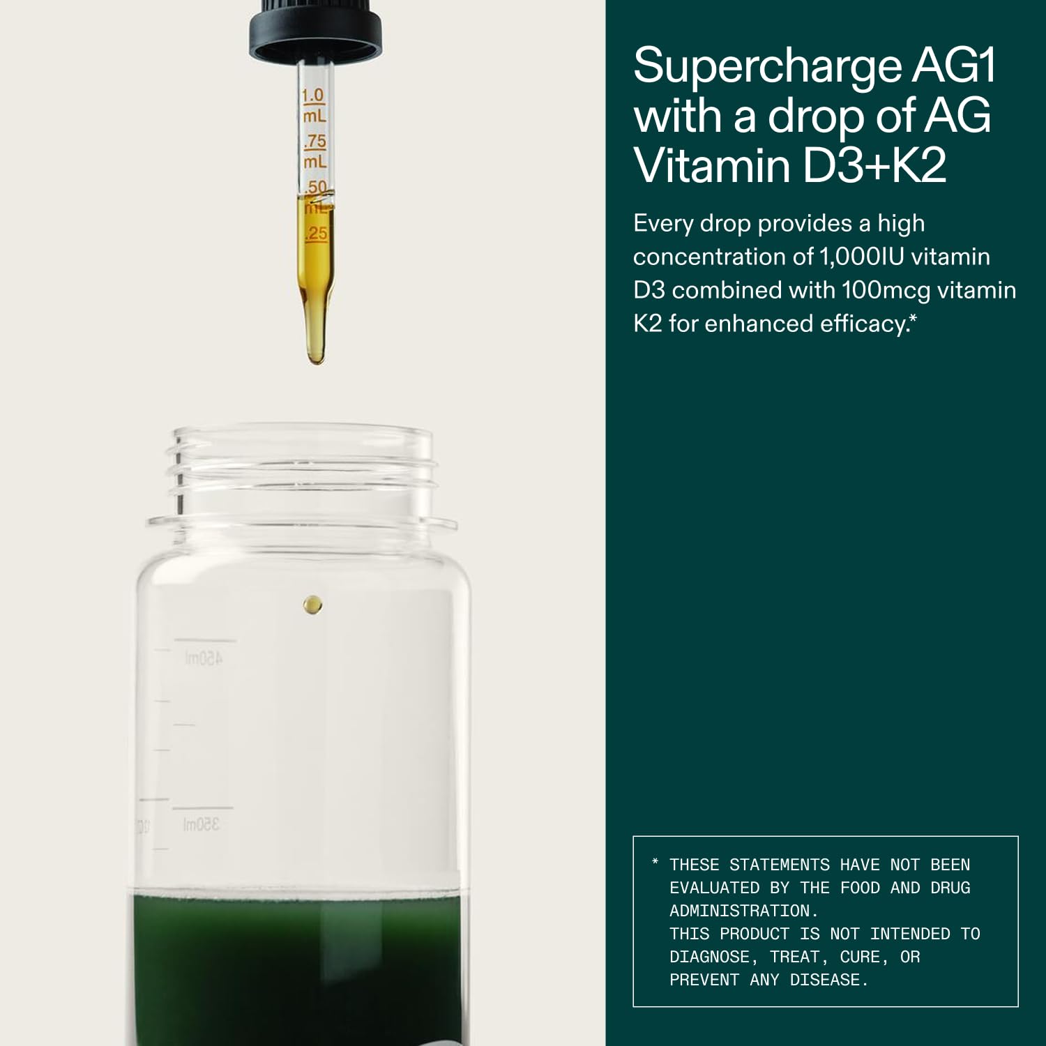 AG1 Vitamin D3 + K2 Drops | Immune & Bone Support

