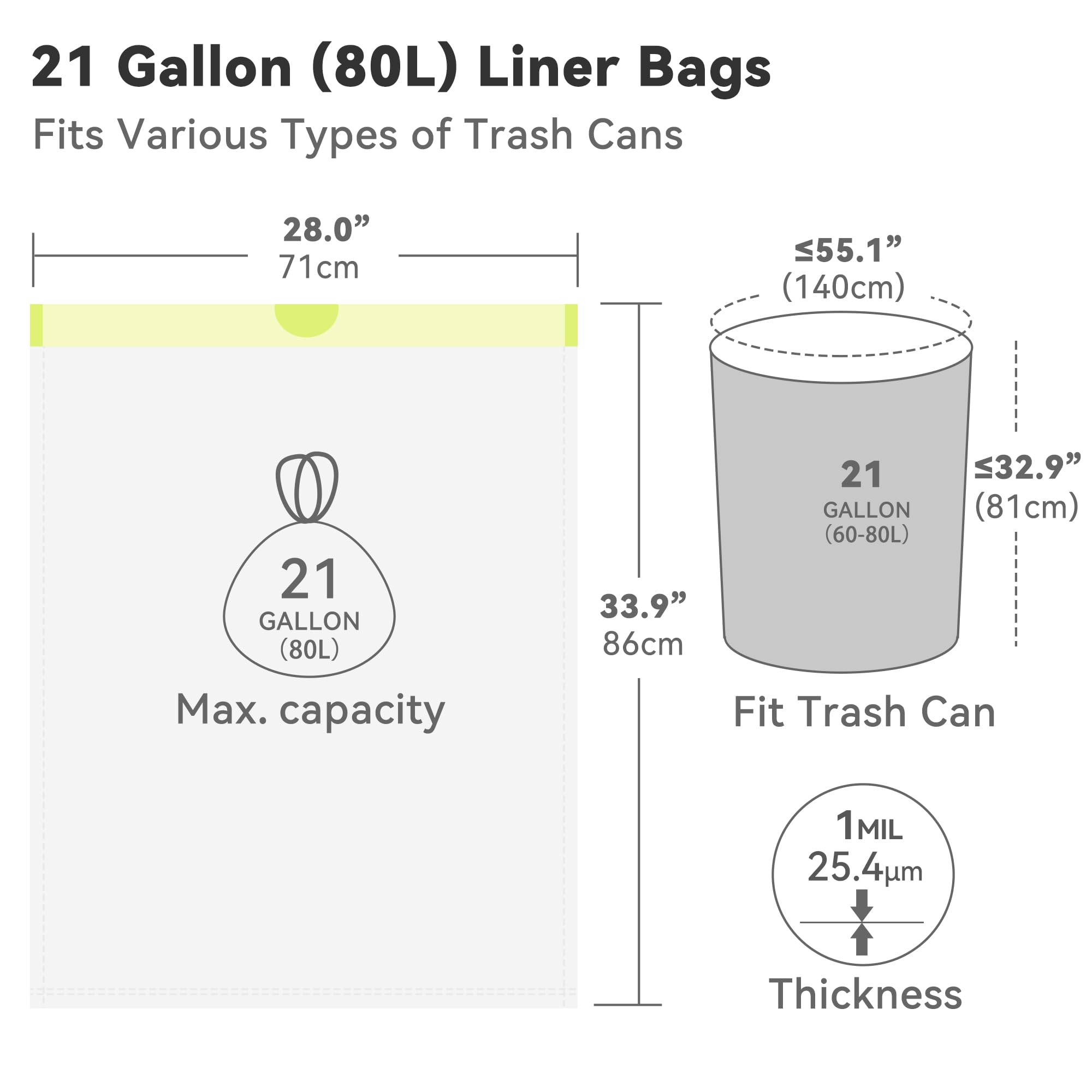 Ninestars Extra Strong White Trash Bags with Drawstring

