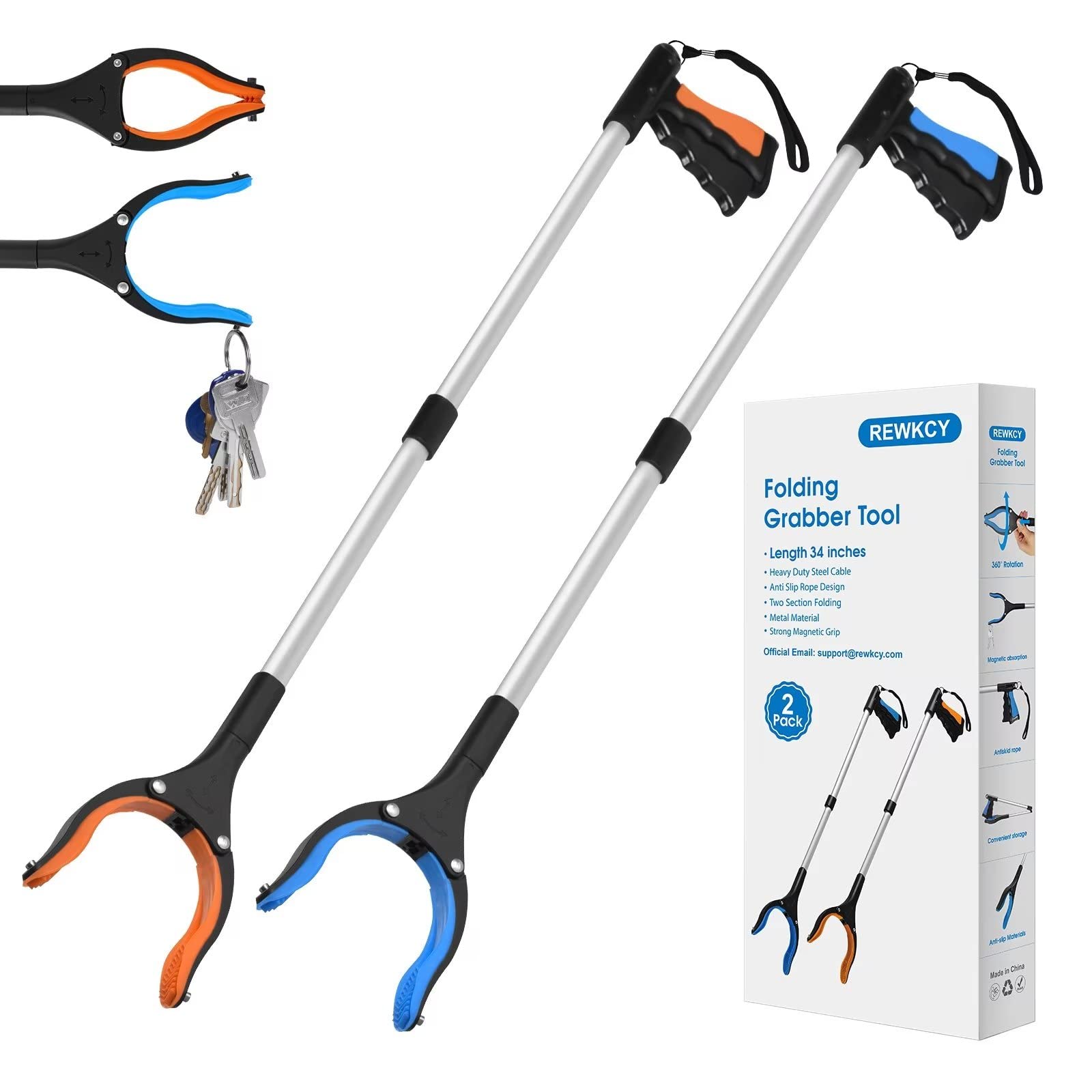 Reacher Grabber Tool Foldable with 360 Degree Jaw Magnet

