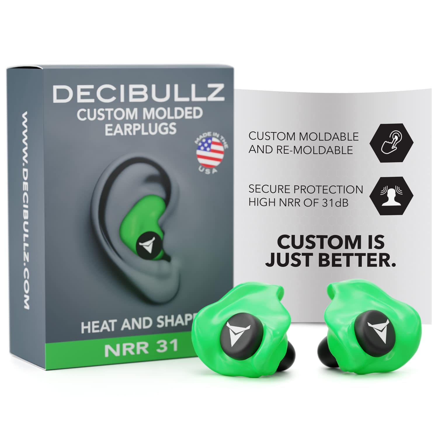 Decibullz Custom Molded Earplugs 31dB NRR Hearing Protection