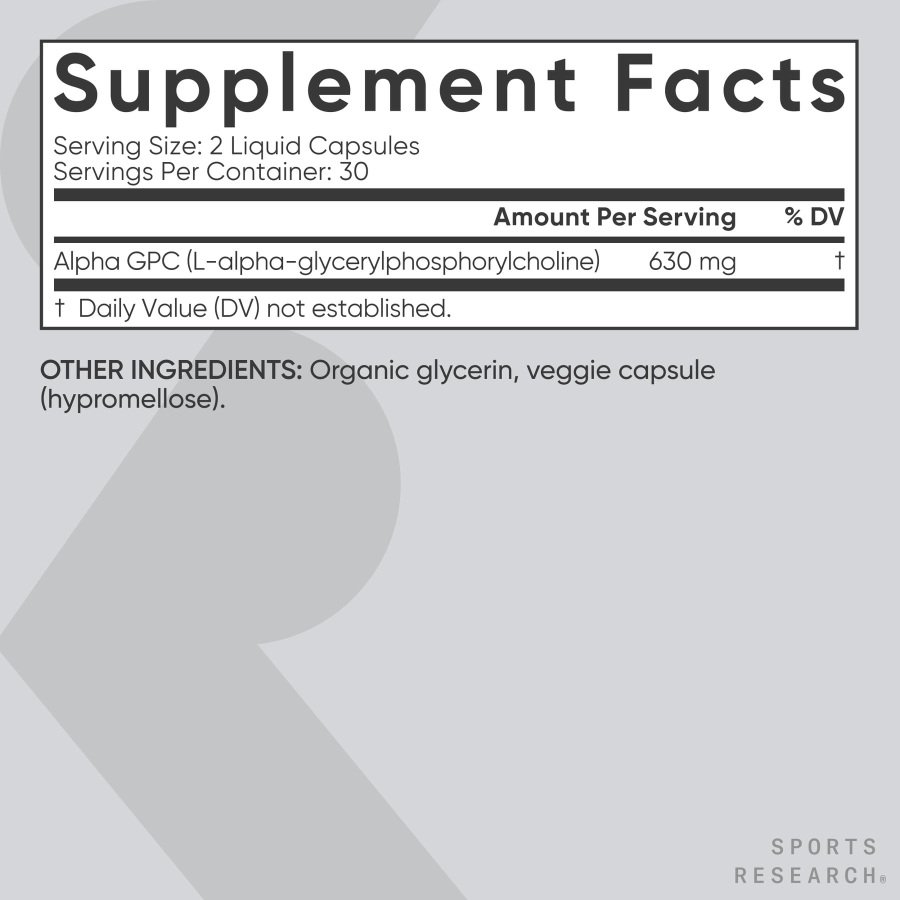 Sports Research Alpha GPC 630mg Extra Strength Focus


