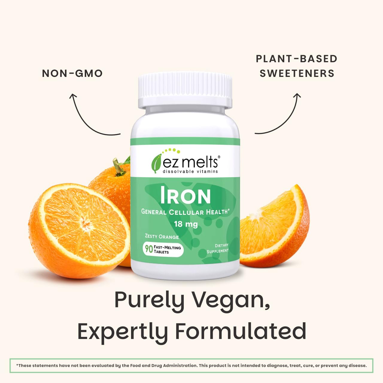 EZ Melts Iron Supplement with Vitamin C | Vegan & Non-GMO

