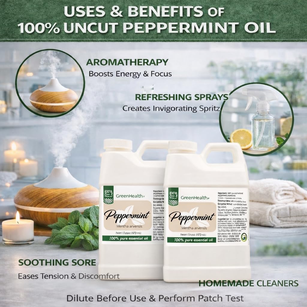 GreenHealth Peppermint Essential Oil – Pure & Uncut for Diffusers

