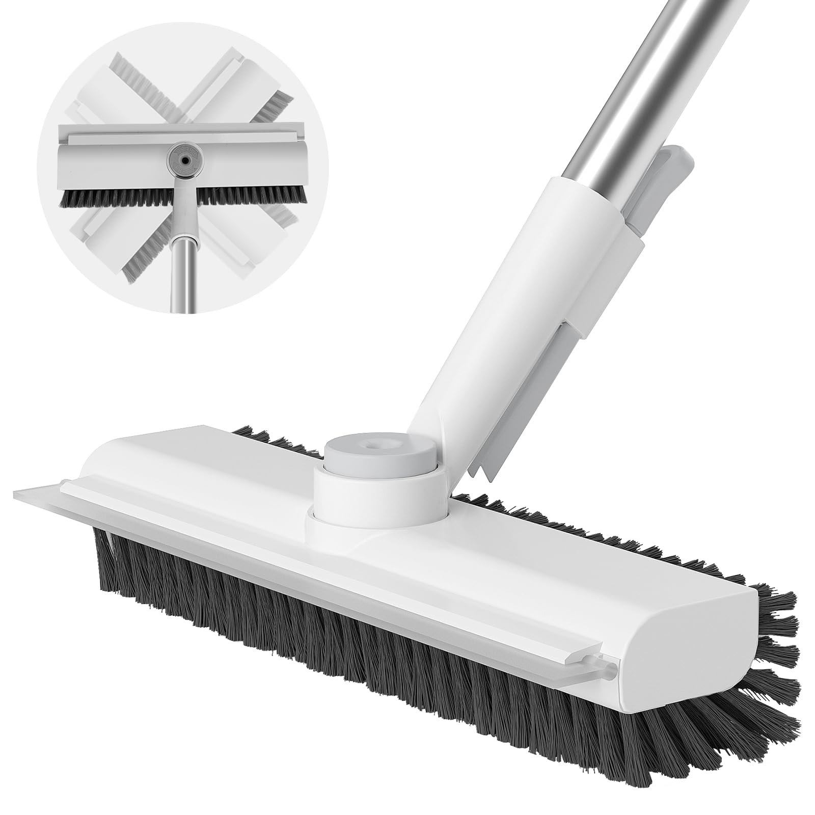Floor Scrub Brush with Long Handle - 3-in-1 Scraper

