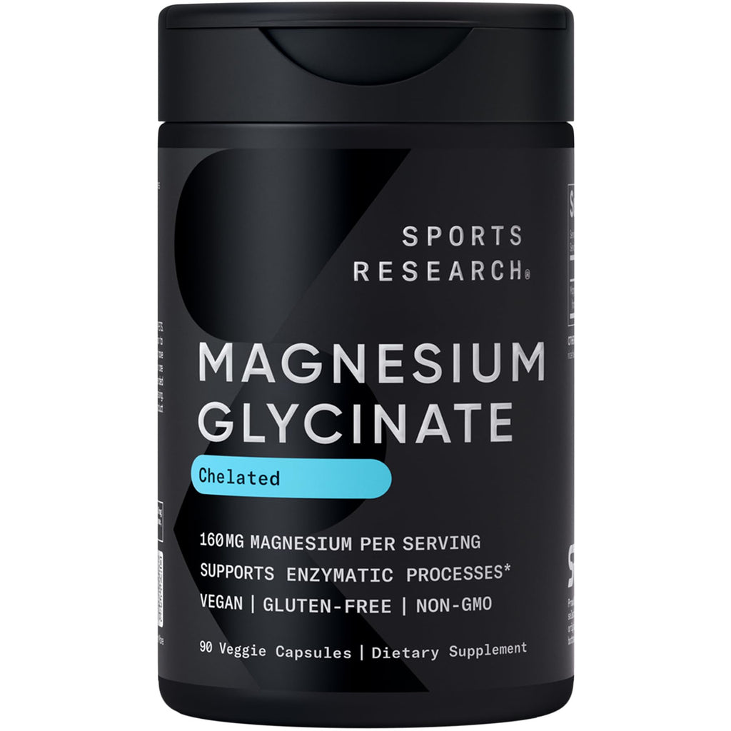 Sports Research Magnesium Glycinate - Chelated 160 mg for Restful Sleep