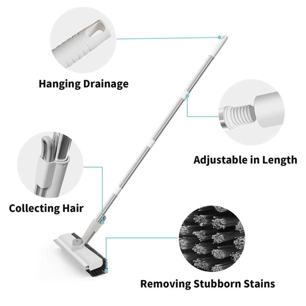 Floor Scrub Brush with Long Handle - 3-in-1 Scraper

