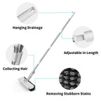 Floor Scrub Brush with Long Handle - 3-in-1 Scraper

