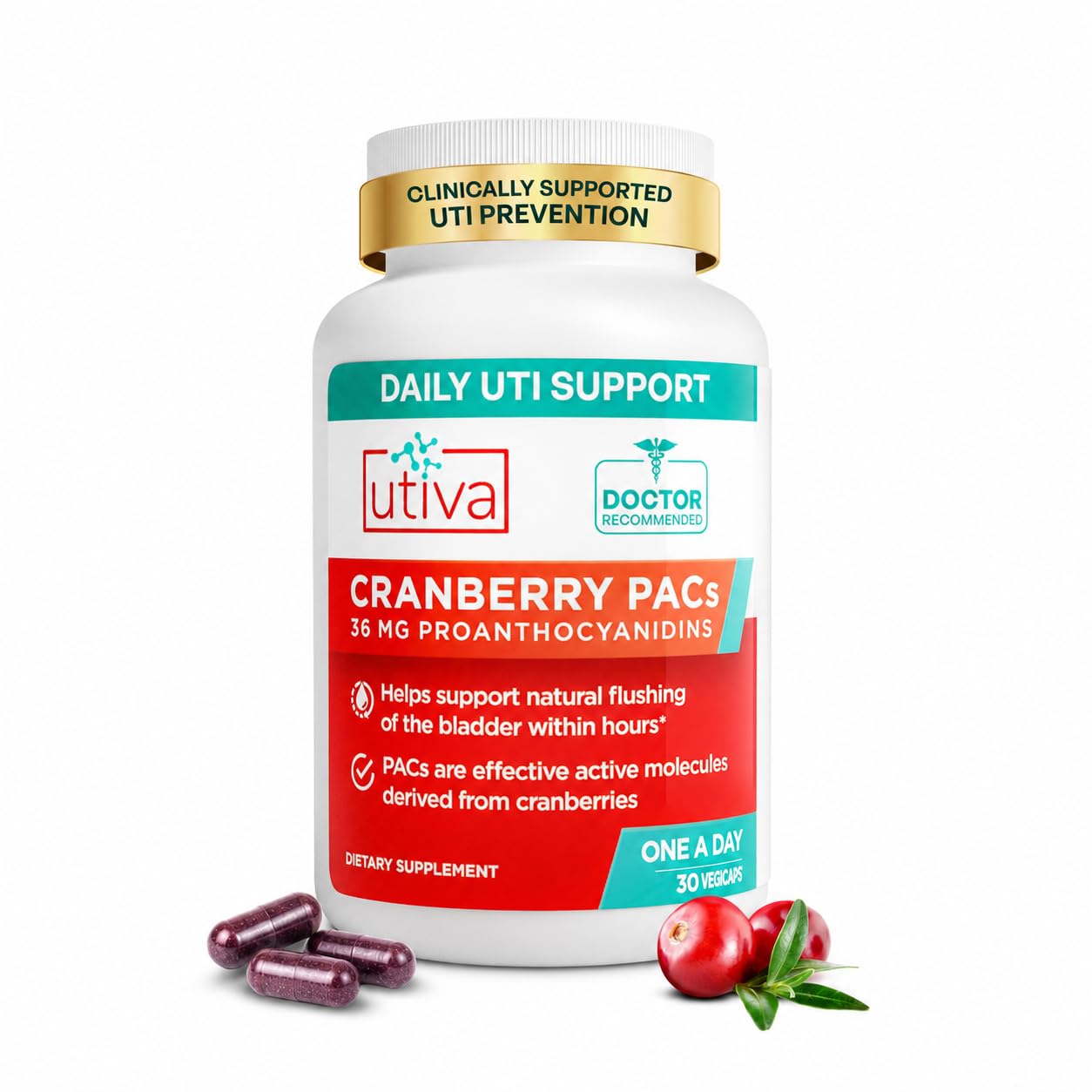 Utiva Cranberry PACs for Urinary Health | UTI Prevention

