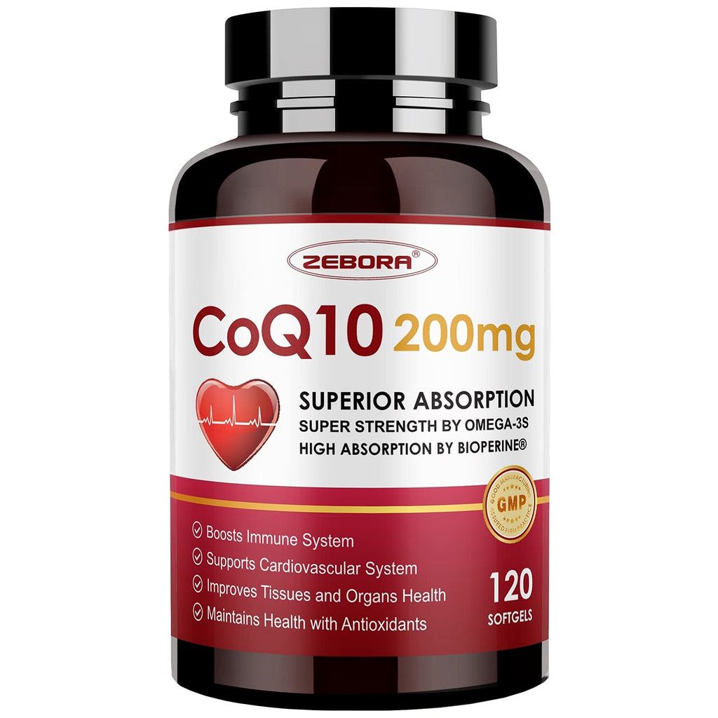 ZEBORA CoQ10 200mg Softgels with PQQ, BioPerine & Omega-3

