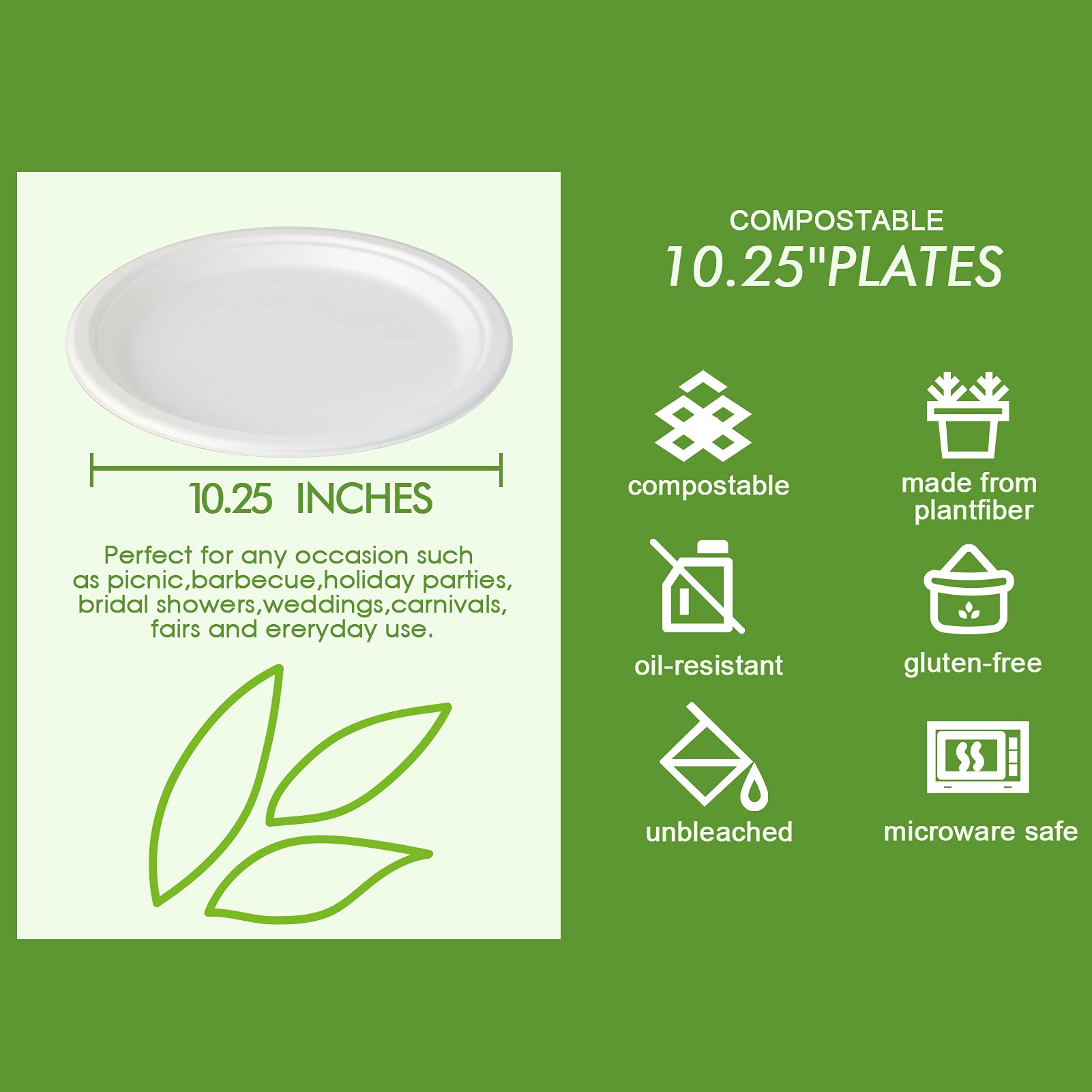Vplus Compostable Disposable Dinner Plates

