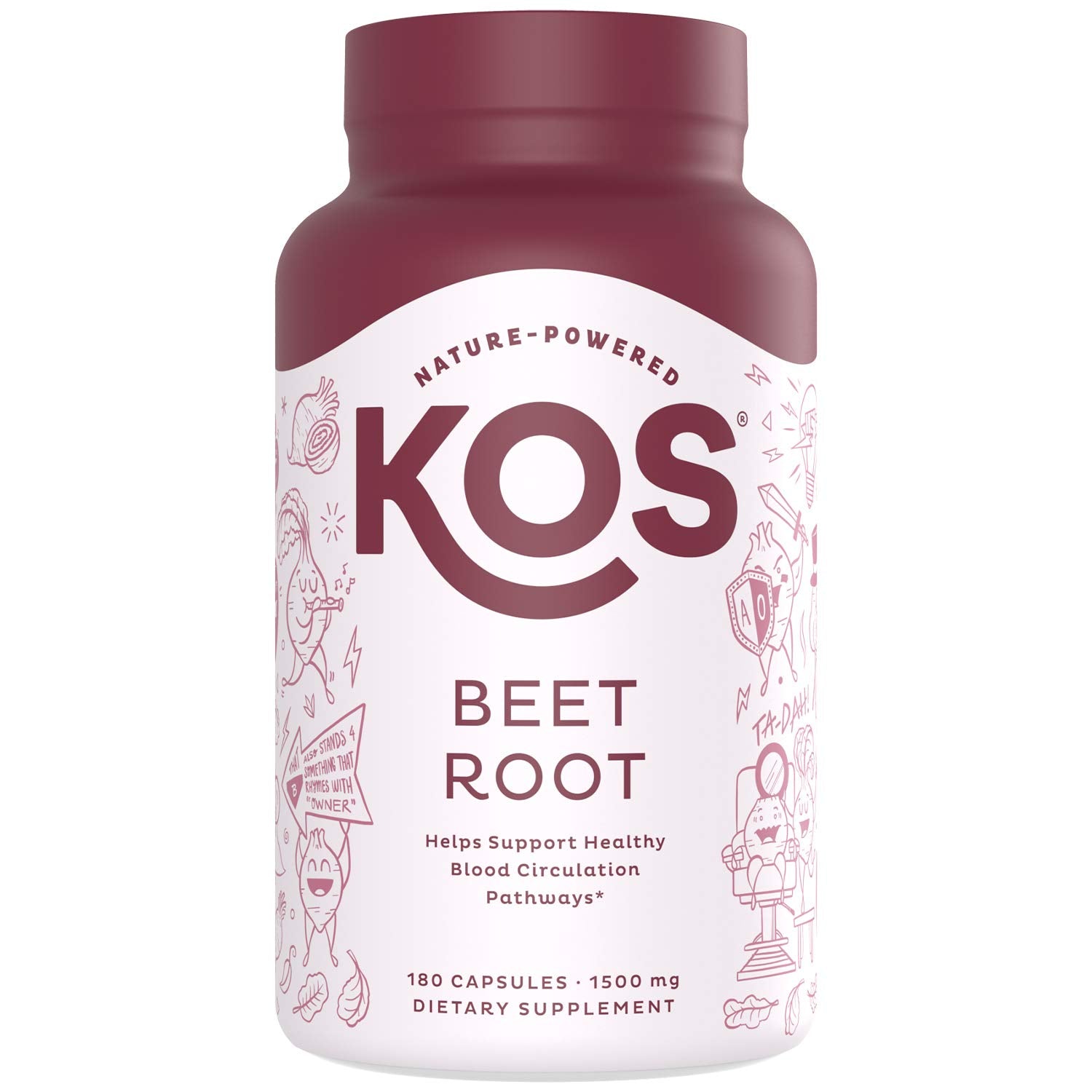 KOS Organic Beet Root Supplement - Nitric Oxide Support, Plant Based & Gluten Free