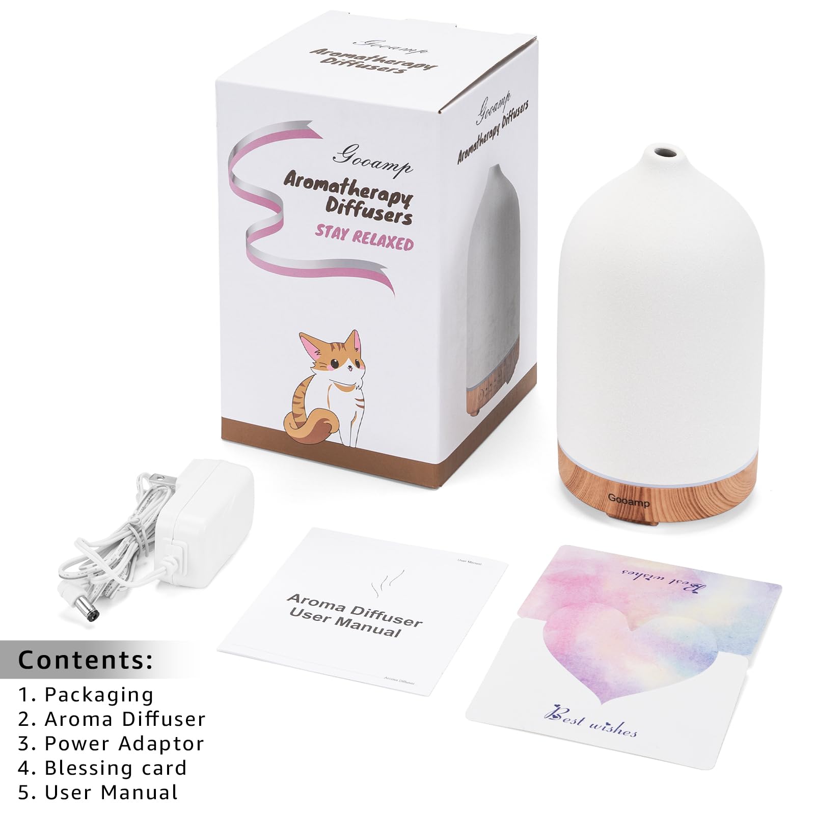Gooamp Ceramic Essential Oil Diffuser Ultrasonic Humidifier

