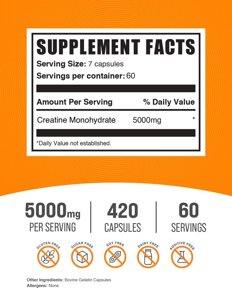 BulkSupplements Creatine Monohydrate Capsules 5000 mg

