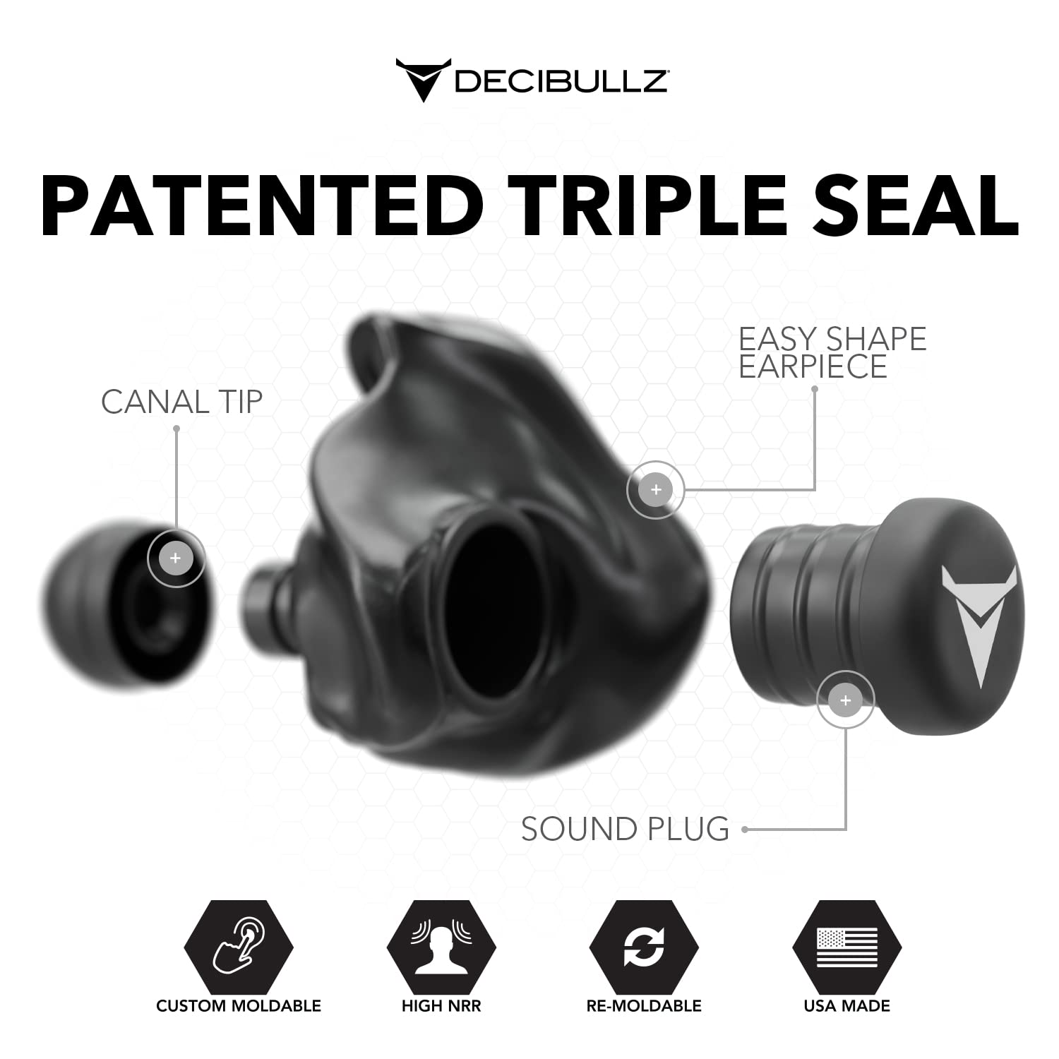 Decibullz Custom Molded Earplugs 31dB NRR Hearing Protection

