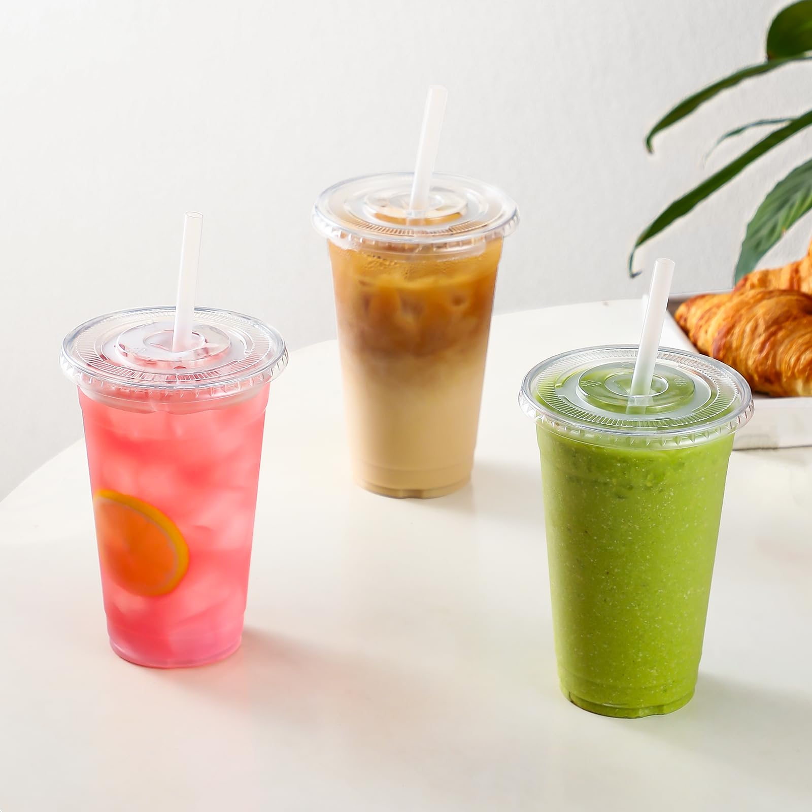 AOZITA Clear Plastic Cups with Lids and Straws

