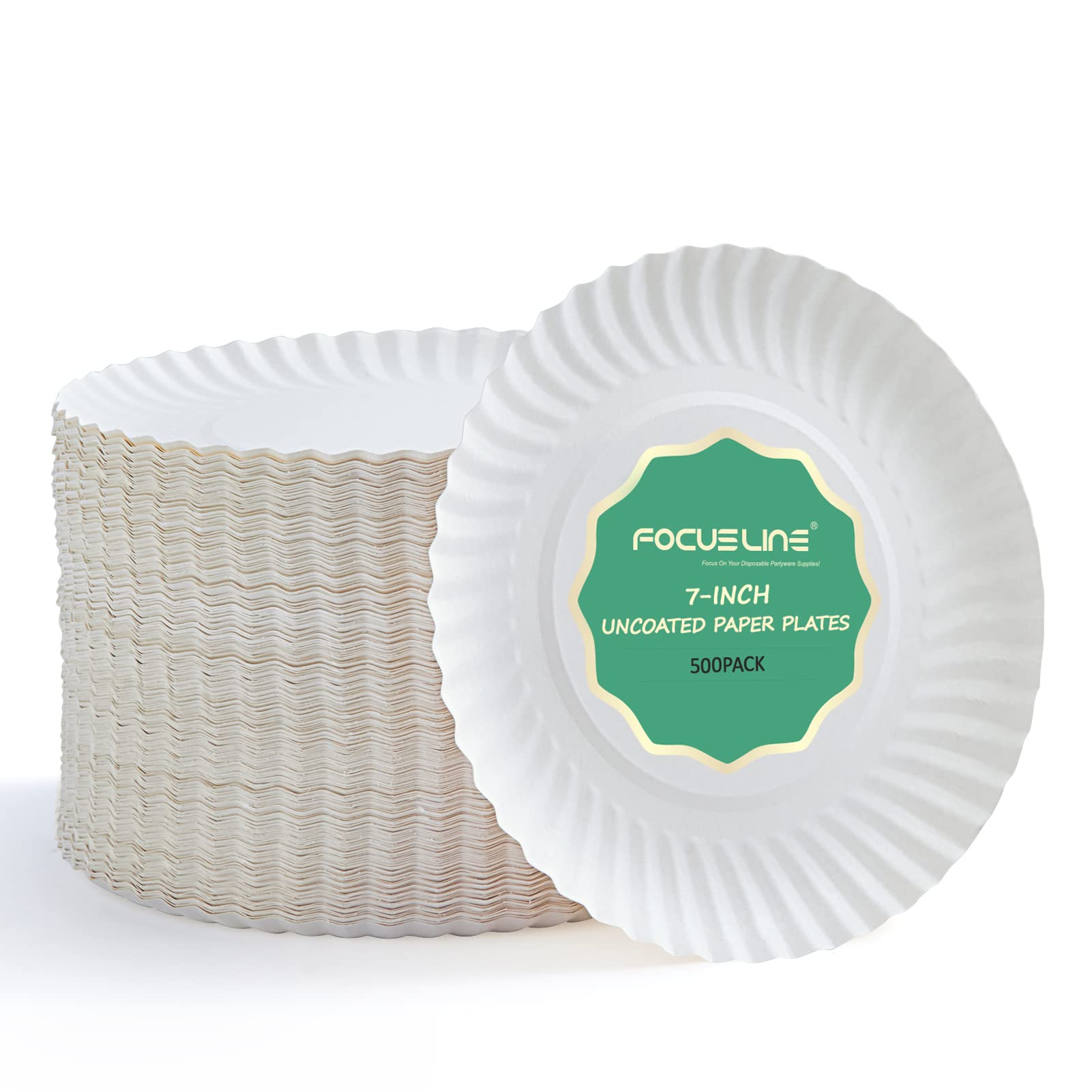 FOCUSLINE White Uncoated Paper Plates - Disposable Dessert Plates
