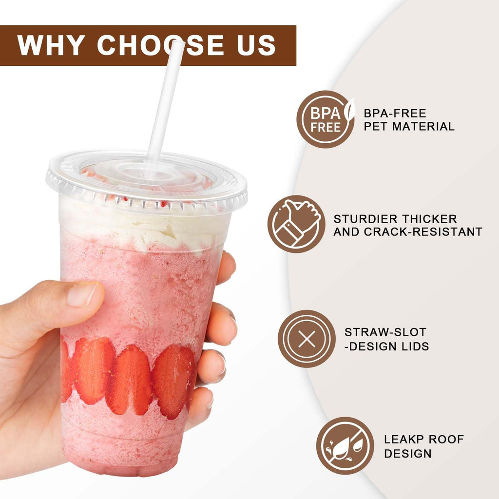 Clawsoff Disposable Clear Cups with Lids and Straws

