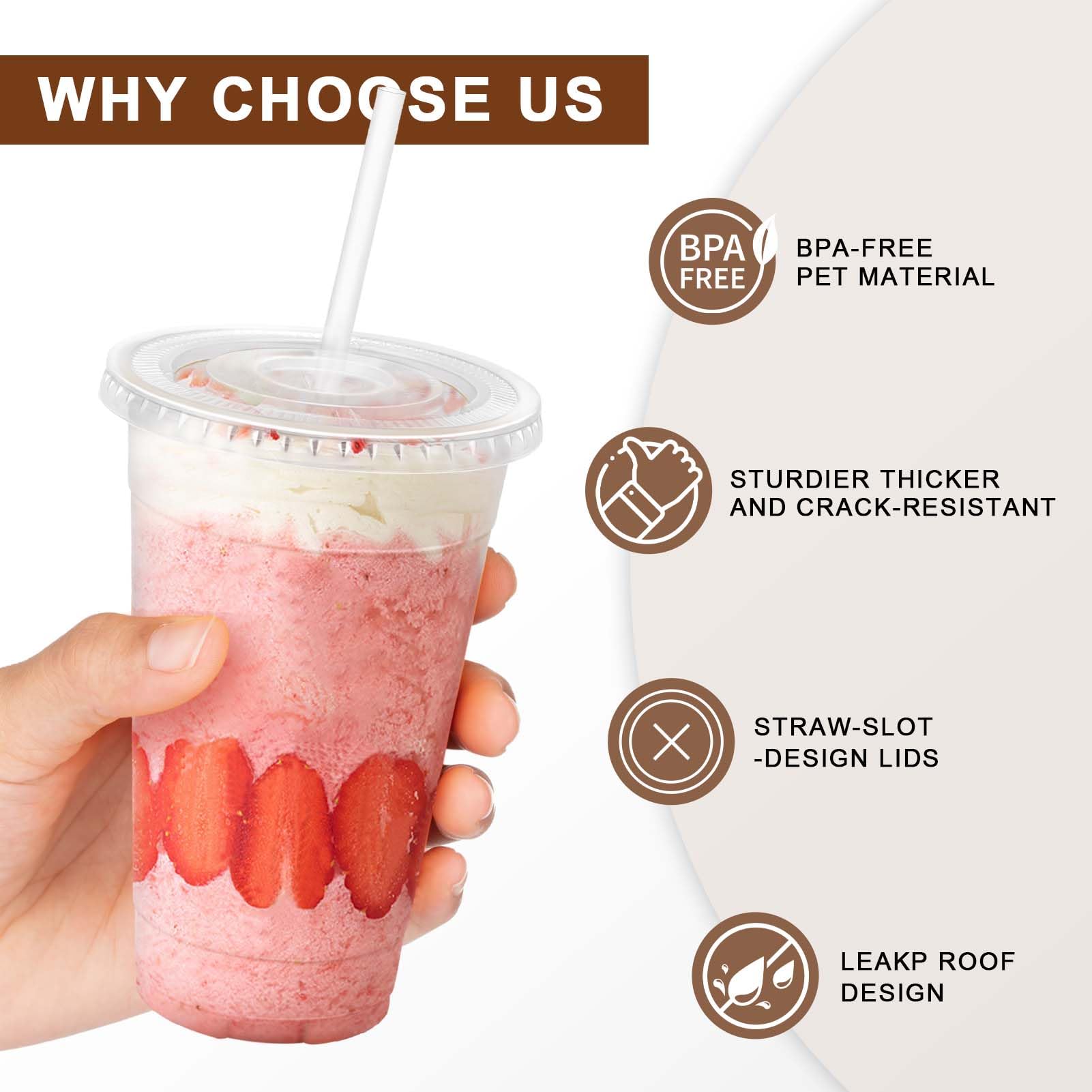 Clawsoff Disposable Clear Cups with Lids and Straws

