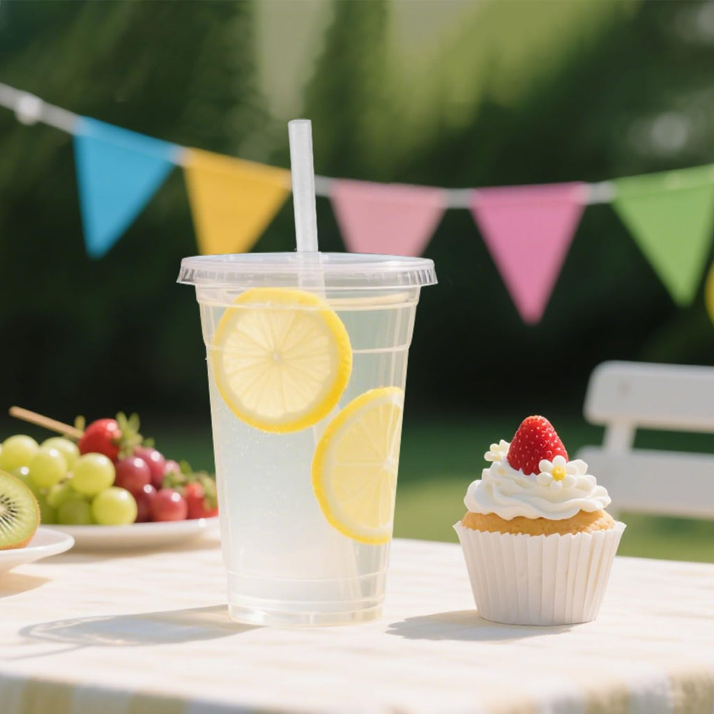 FLXzaszo Premium Disposable Plastic Cups with Lids

