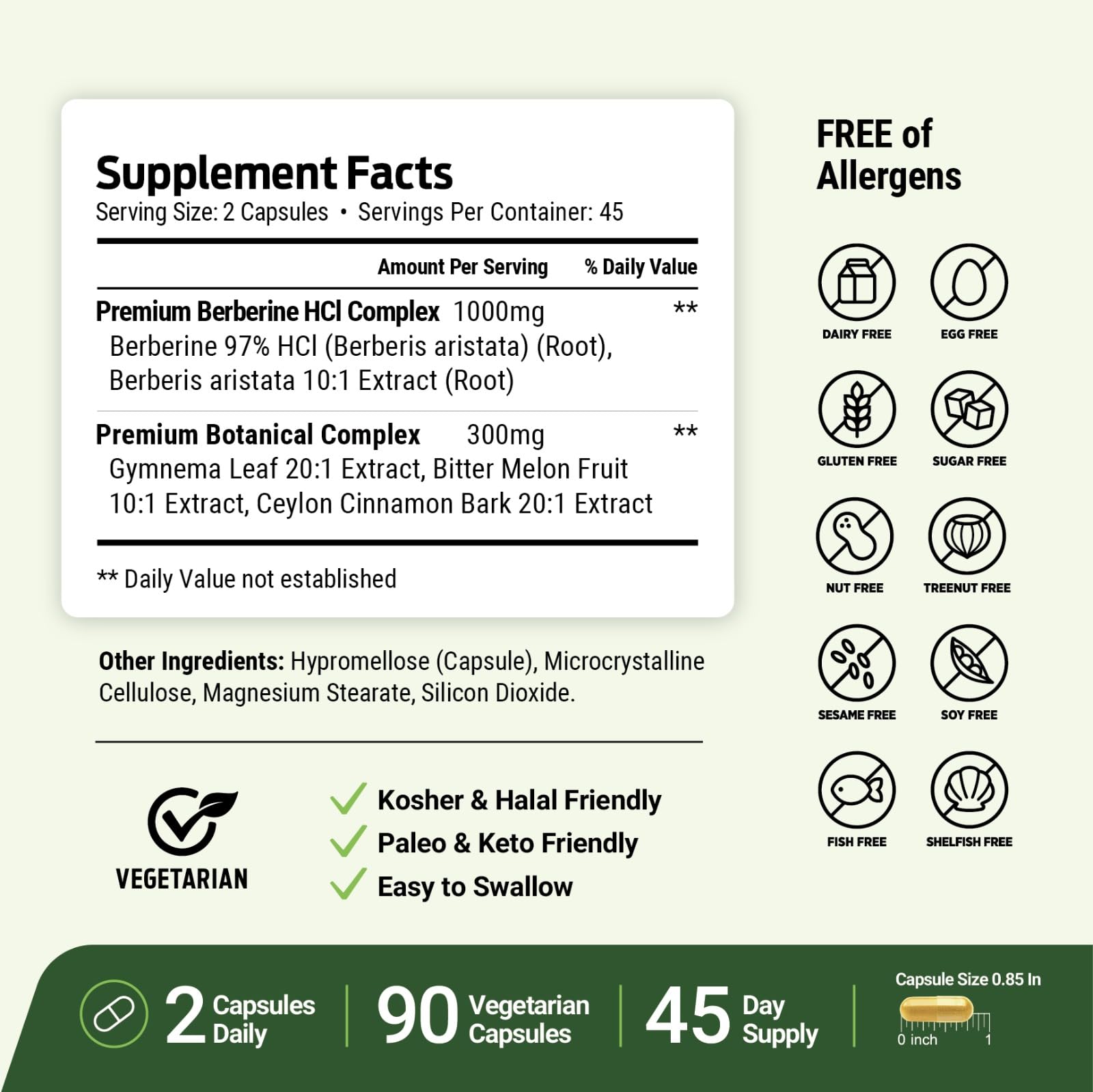 ForestLeaf Berberine HCl 1300mg Complex with Cinnamon & Gymnema

