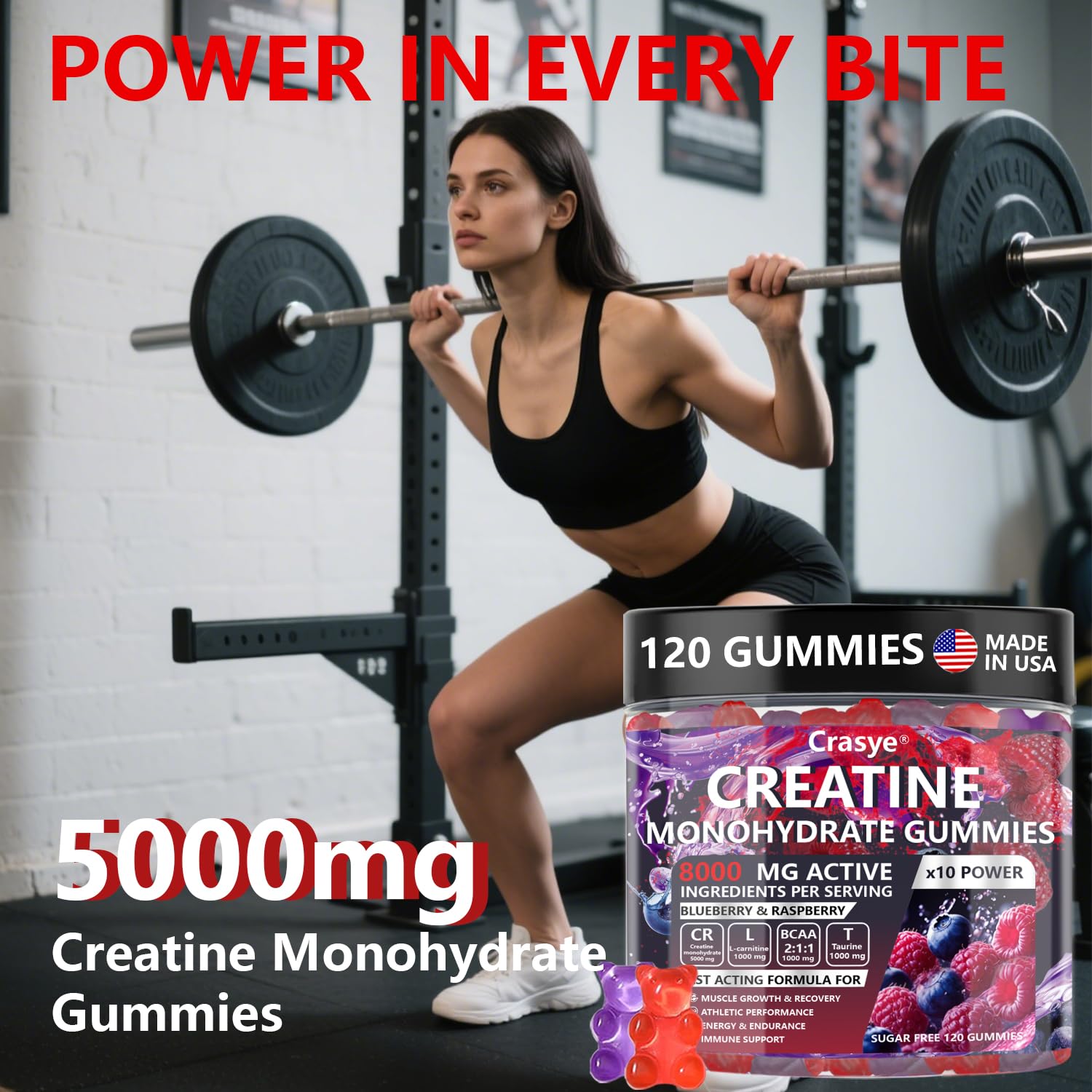 Creatine Monohydrate Gummies with Taurine & BCAA | Energy

