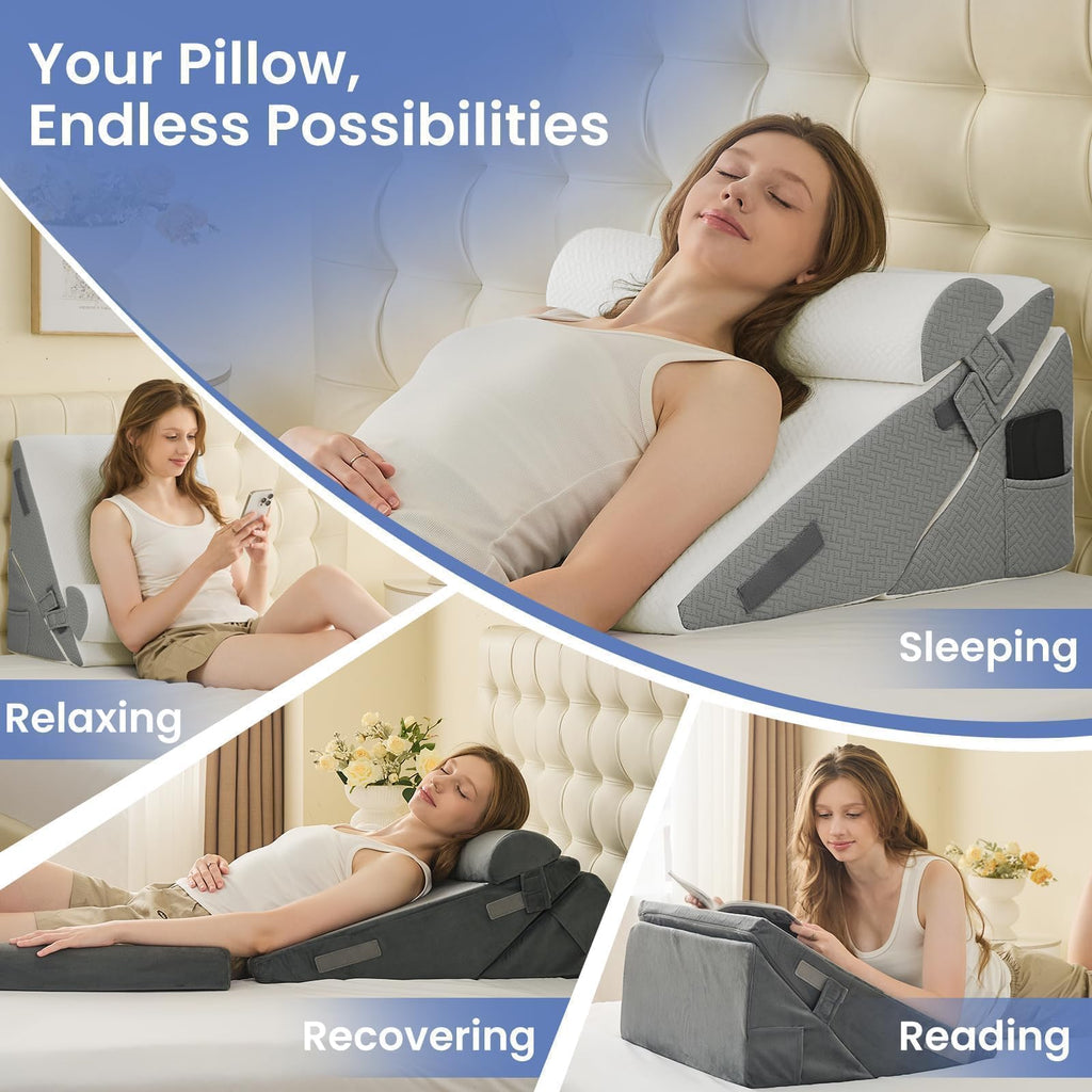 Sasttie Wedge Pillow Set with Memory Foam Neck Cushion

