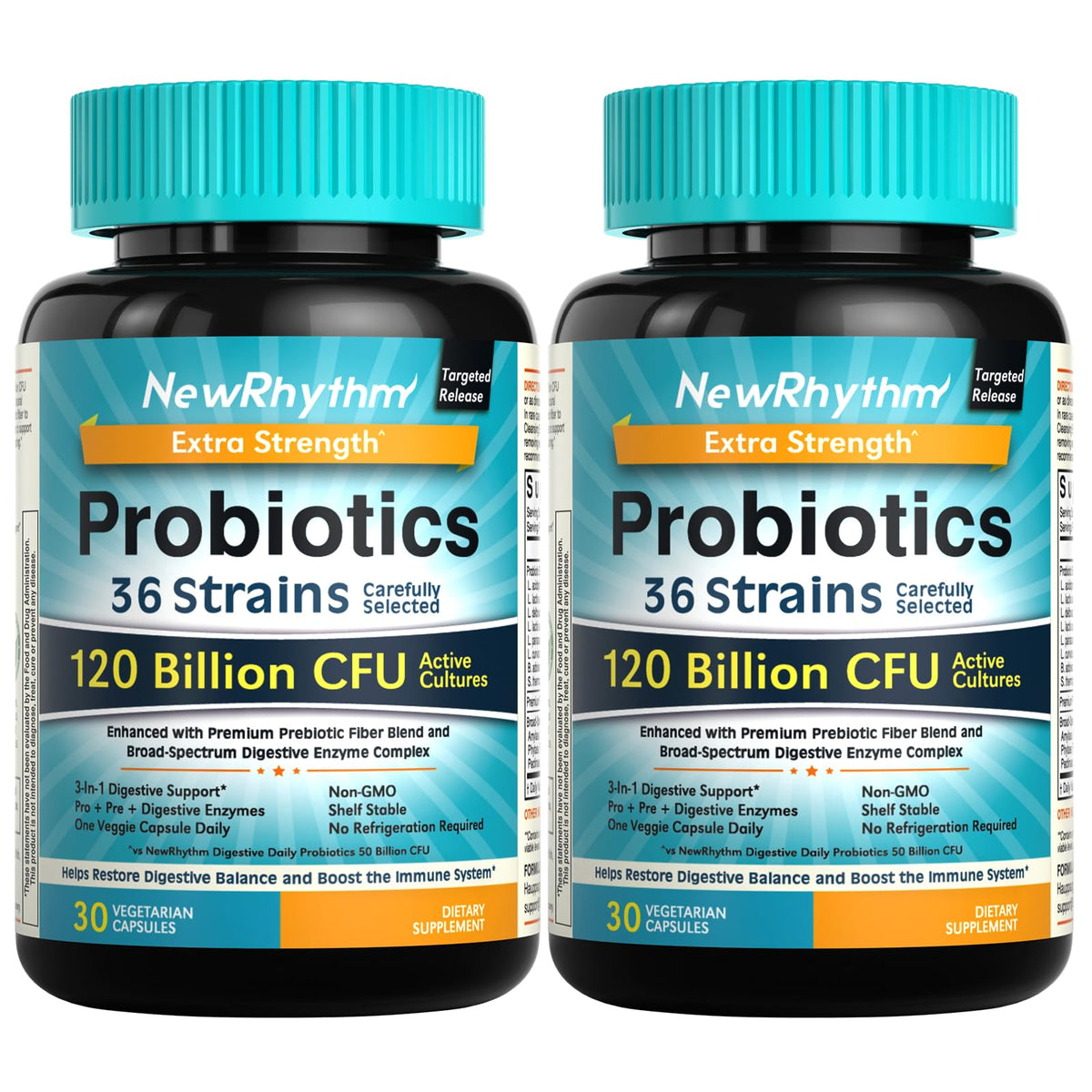 NewRhythm Probiotics 120B CFU - 36 Strains, 3-in-1 with Prebiotics & Enzymes