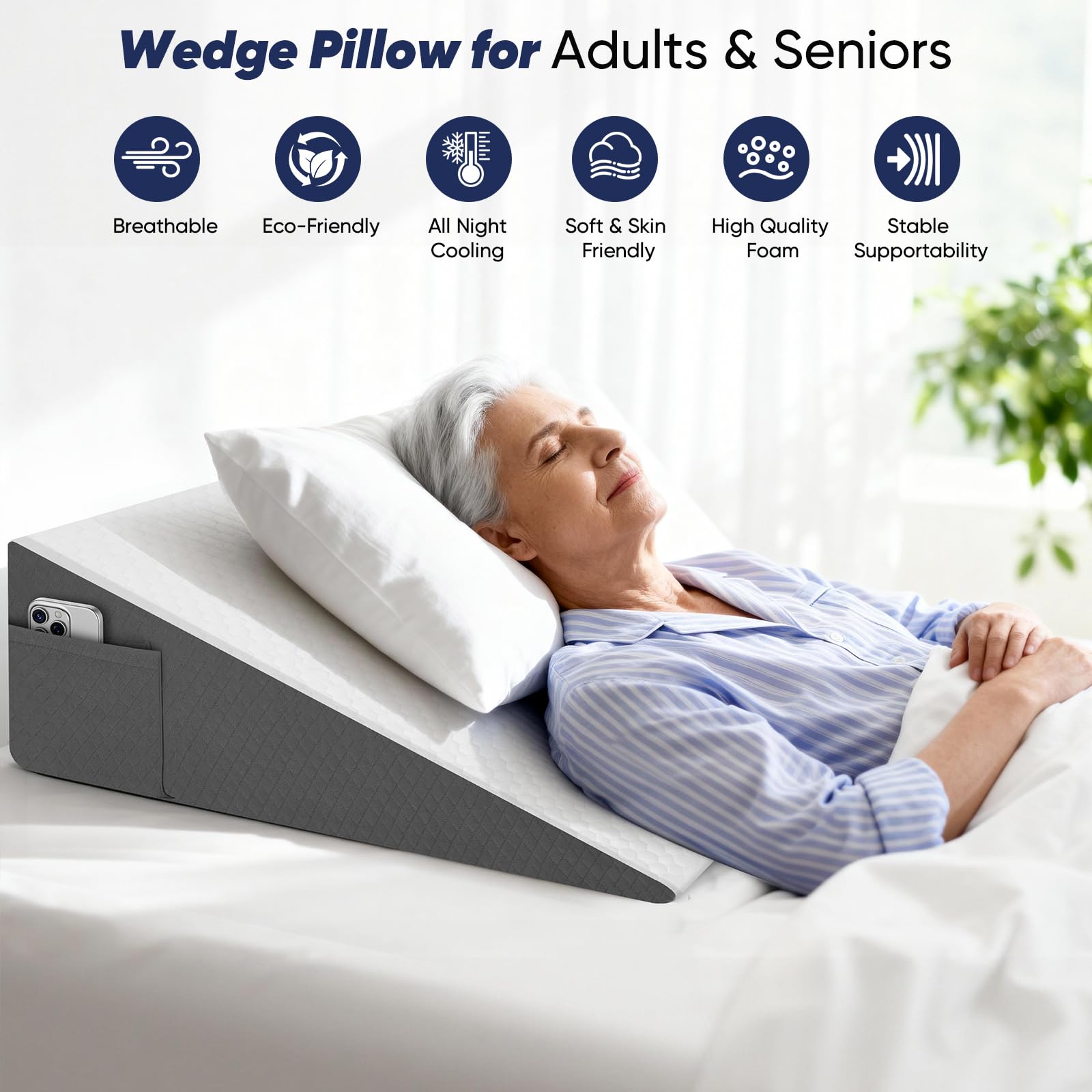 Bed Wedge Pillow with Memory Foam Top for Reading and Sleep

