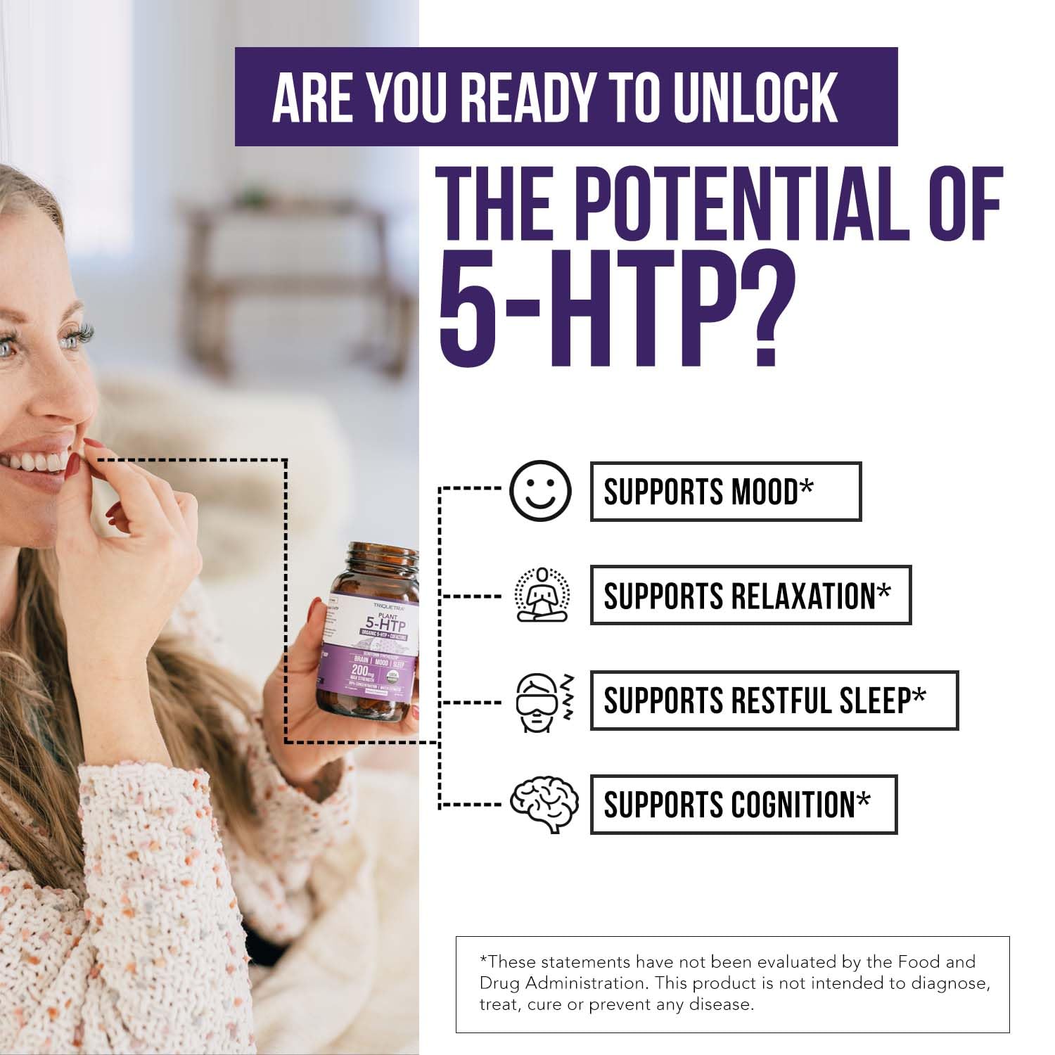 Organic 5-HTP Dietary Supplement with B6 & Lion’s Mane

