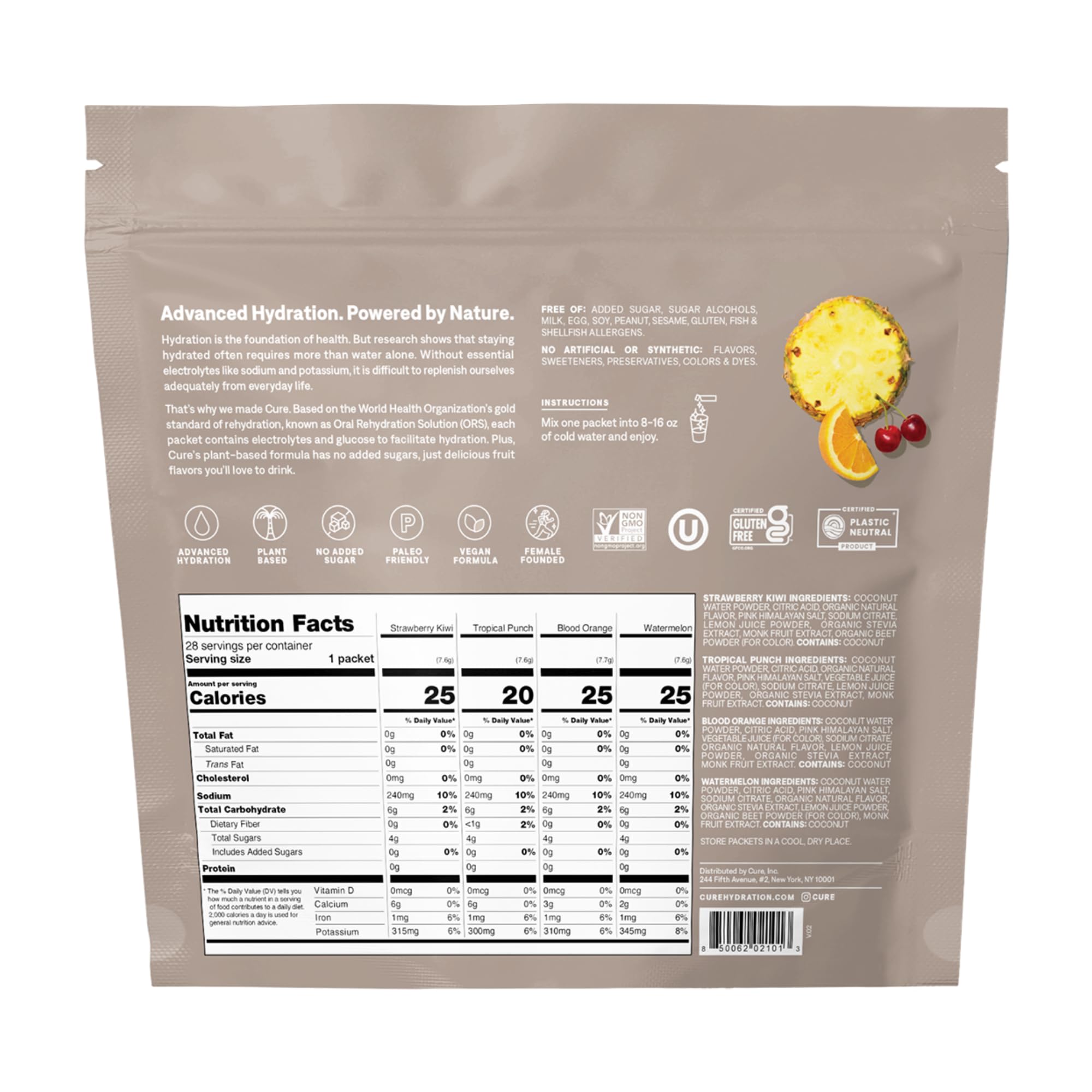 Cure Hydration Electrolyte Drink Mix No Added Sugar

