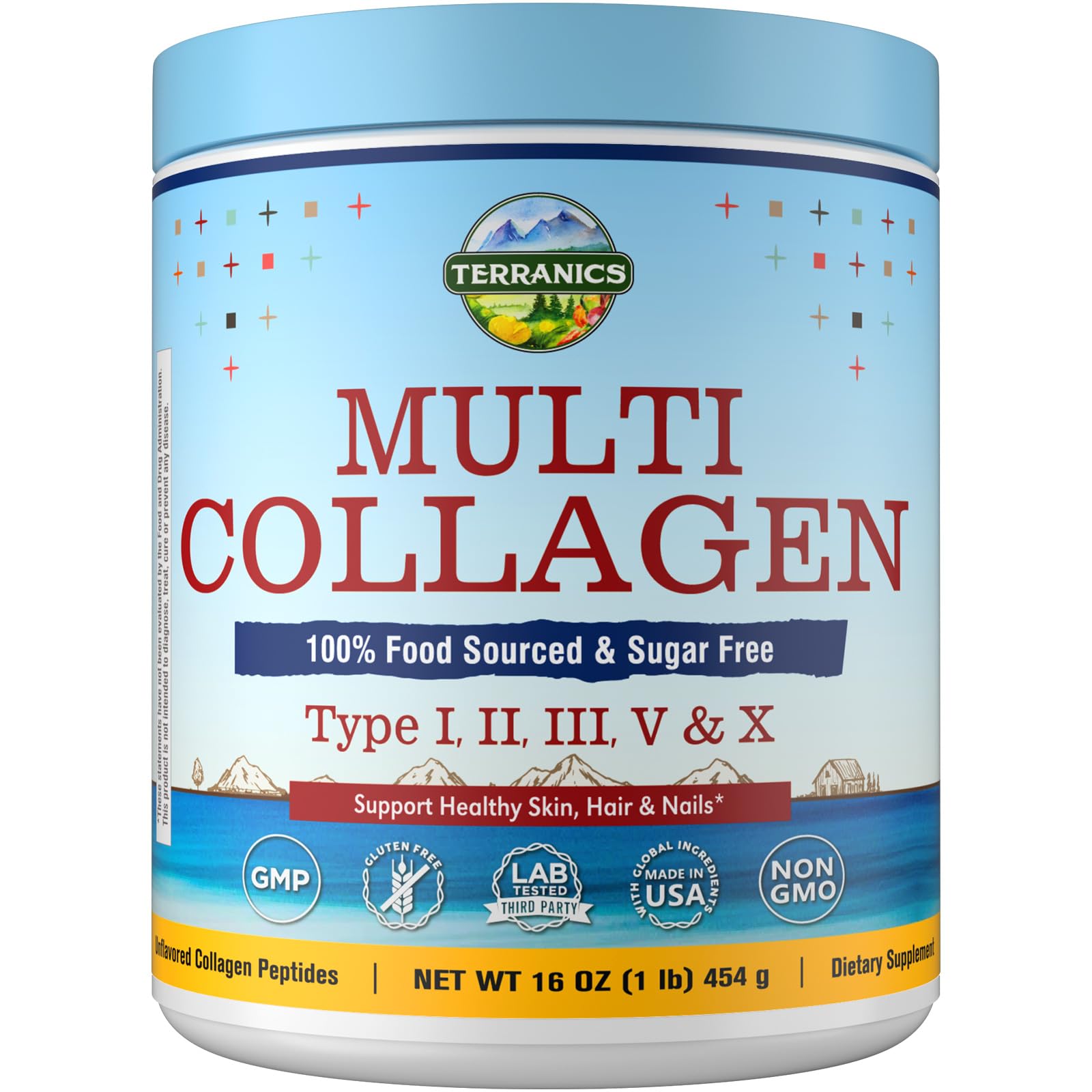 Terranics Multi Collagen Peptides Powder Unflavored|Type I-X

