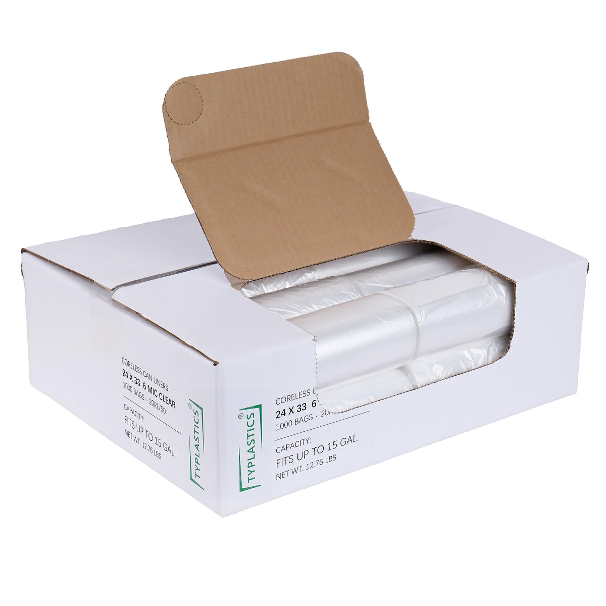 TYPLASTICS Clear Trash Can Liners - High Density for Office, Outdoor & Industrial