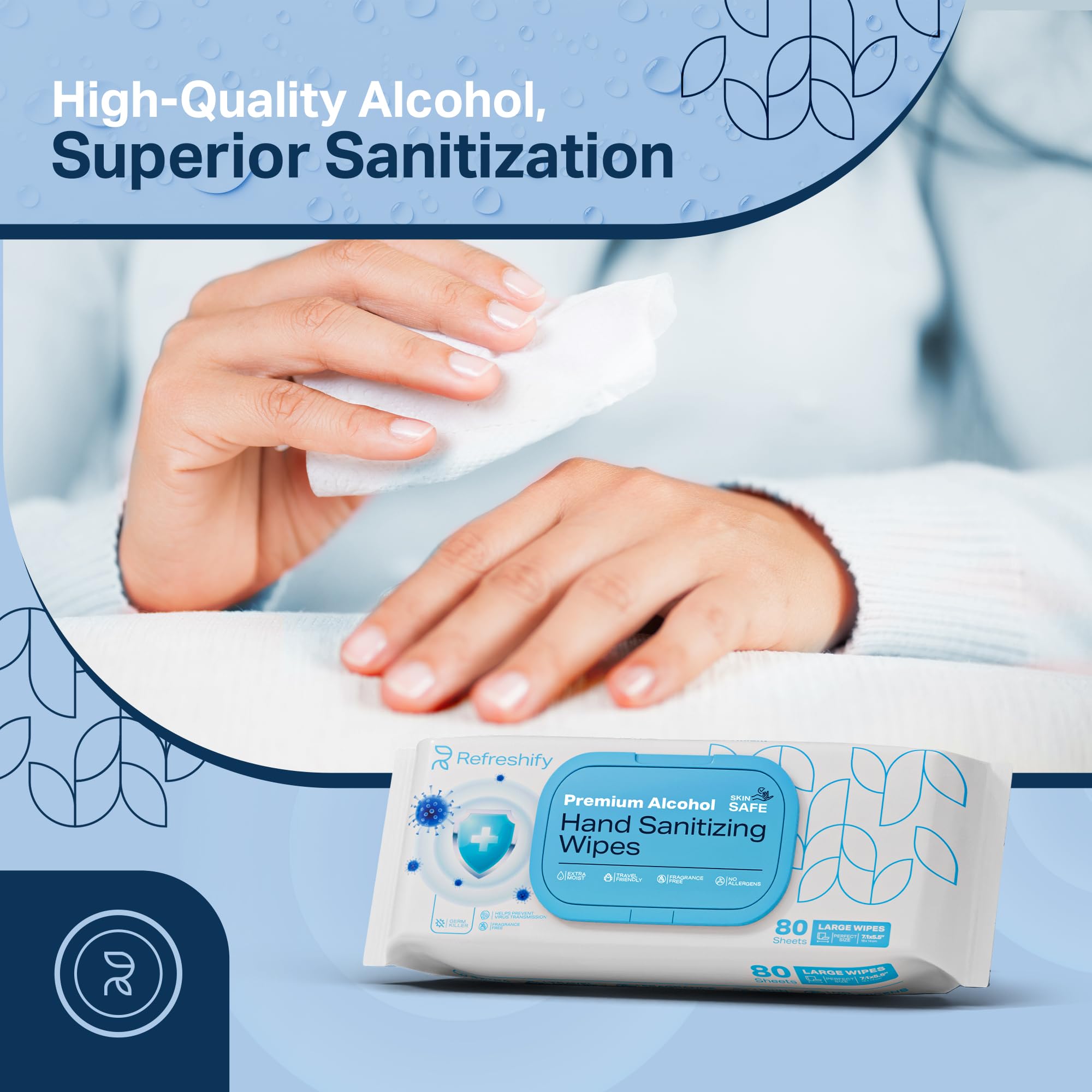 Large Unscented Alcohol Wipes 75% for Travel

