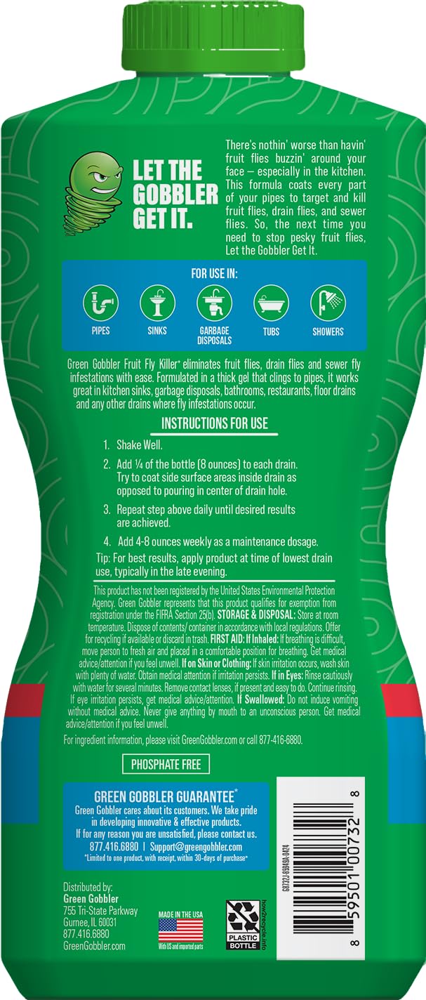 Green Gobbler Fruit Fly Killer+ Gel for Drains | Kills Flies

