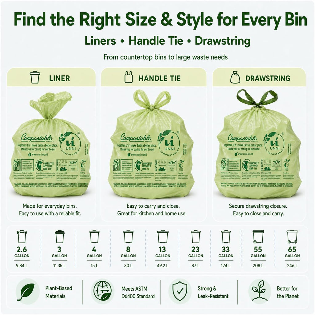 Unni Compostable Trash Bags - Extra Thick Liners

