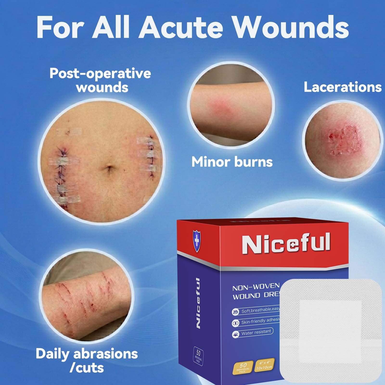 Niceful Adhesive Gauze Island Dressing – Sterile Wound Pad

