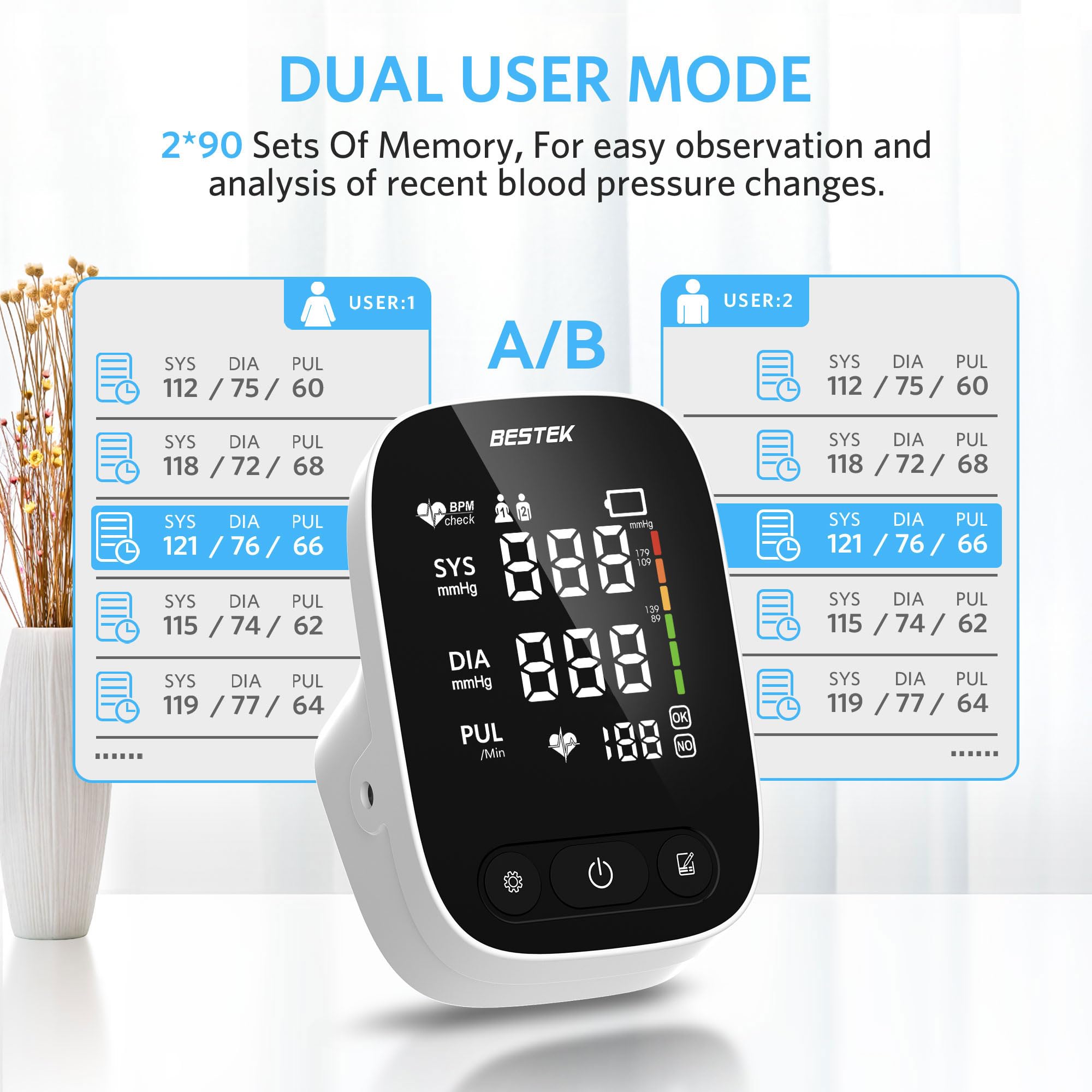 BESTEK Blood Pressure Monitor - Automatic Arm for Home Use

