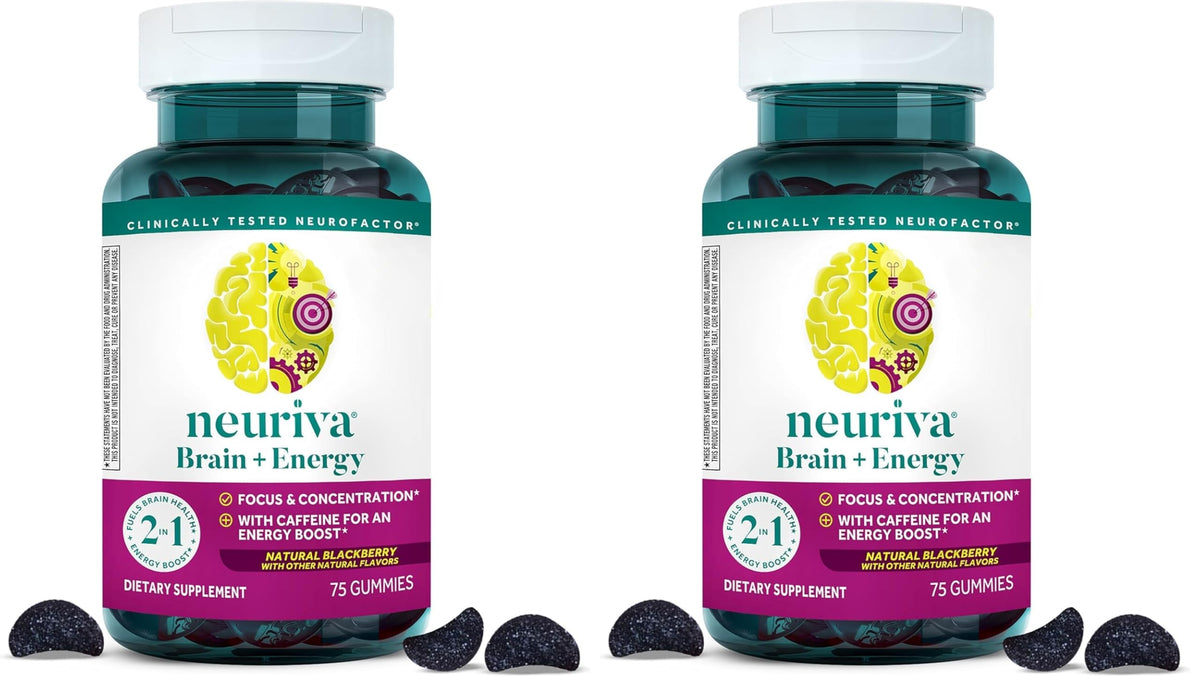 Neuriva Brain + Energy Gummies for Focus and Energy, Neurofactor, B12 & Caffeine