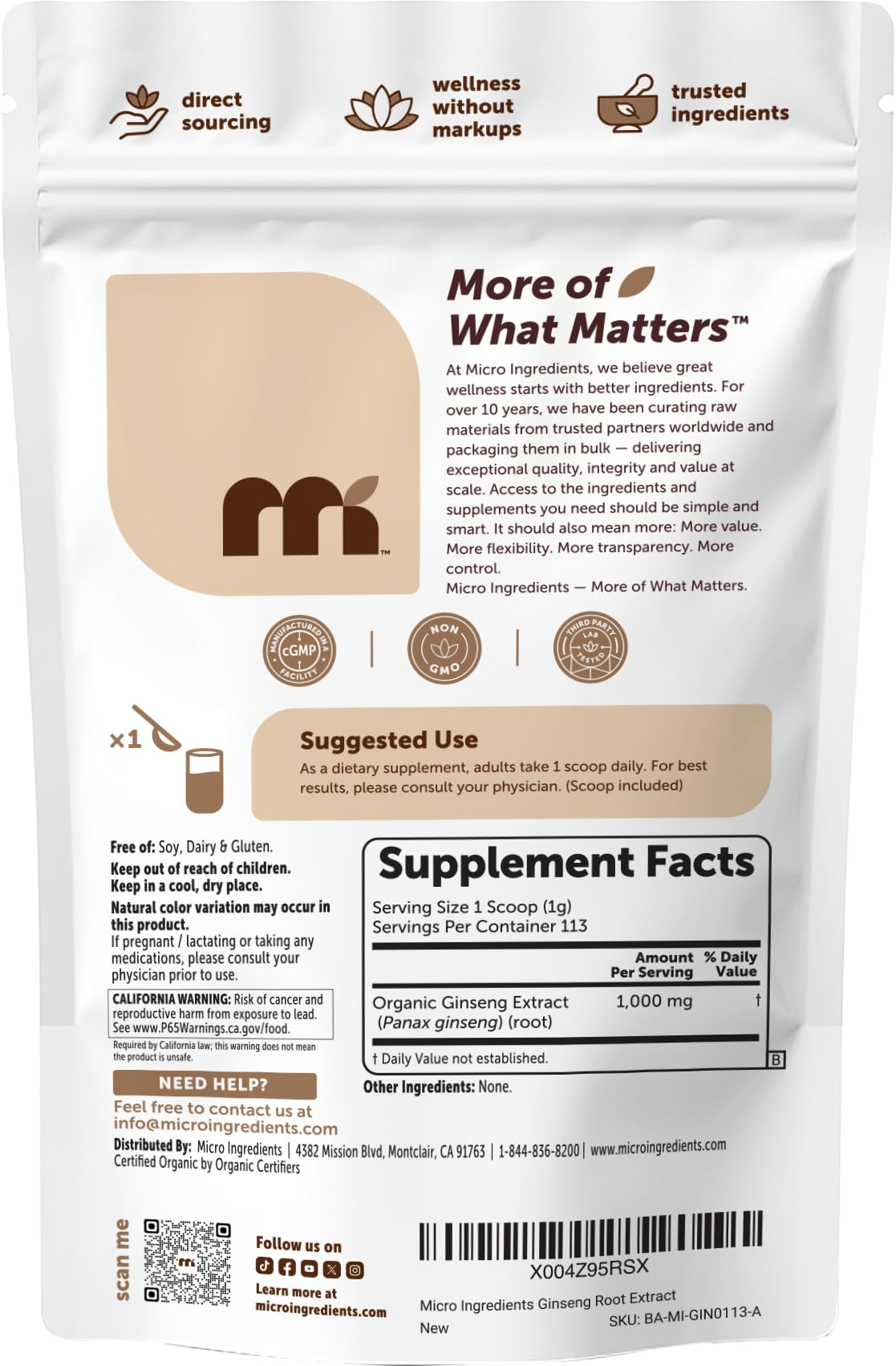 Micro Ingredients Ginseng Root Powder | Pure Plant-Based Formula

