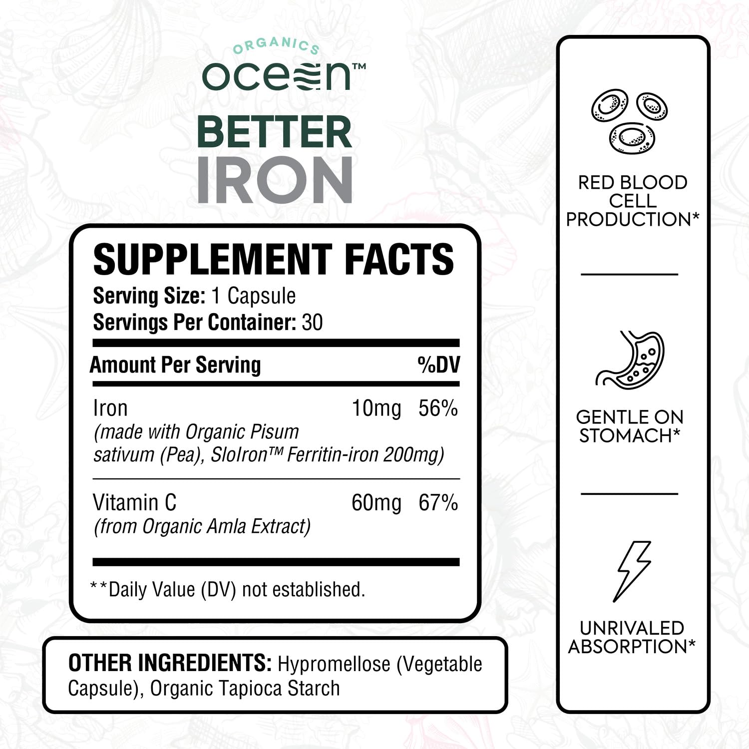 Organics Ocean Iron Supplement with Vitamin C - Plant-Based

