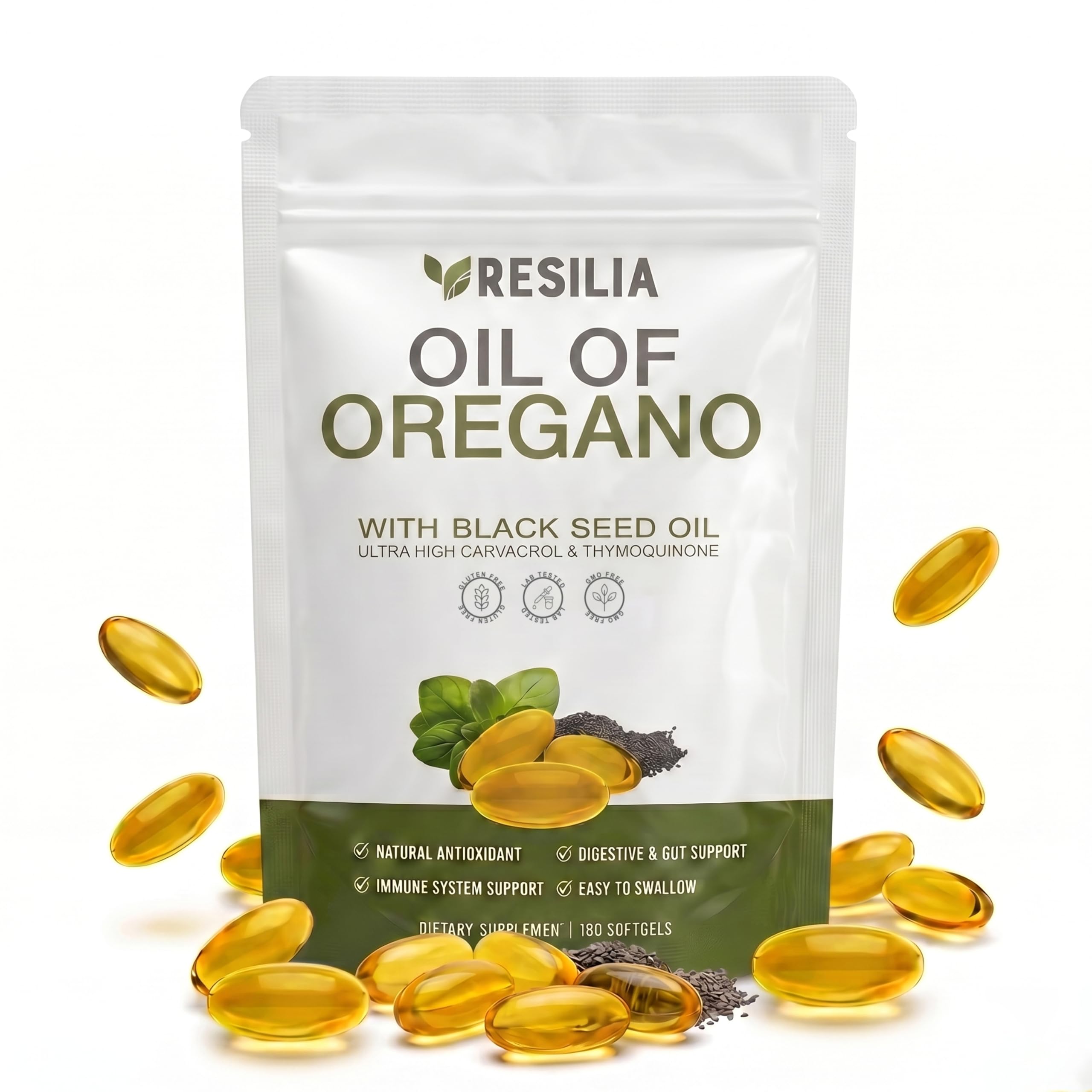 Resilia Softgels with Black Seed Oil – Premium Oregano Oil Capsules for Immune & Digestive Support